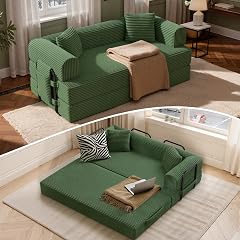 Convertible Coarser Corduroy Sleeper Sofa Bed with Cylindrical Pillow Folding Mattress Couch with Fixed-Shape Frame Floor Sofa Lounge