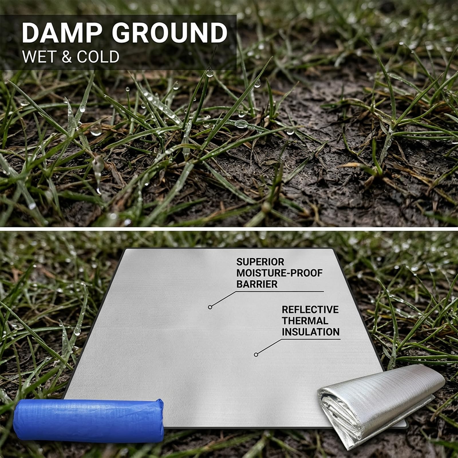 Alu Isomatte Schaummatten, 200x200cm Isoliermatte Faltbare Isolierdecke Zeltmatte Bodenmatte Thermomatte Schlafmatte für Camping Thermodecke Matte aus Aluminiumfolie