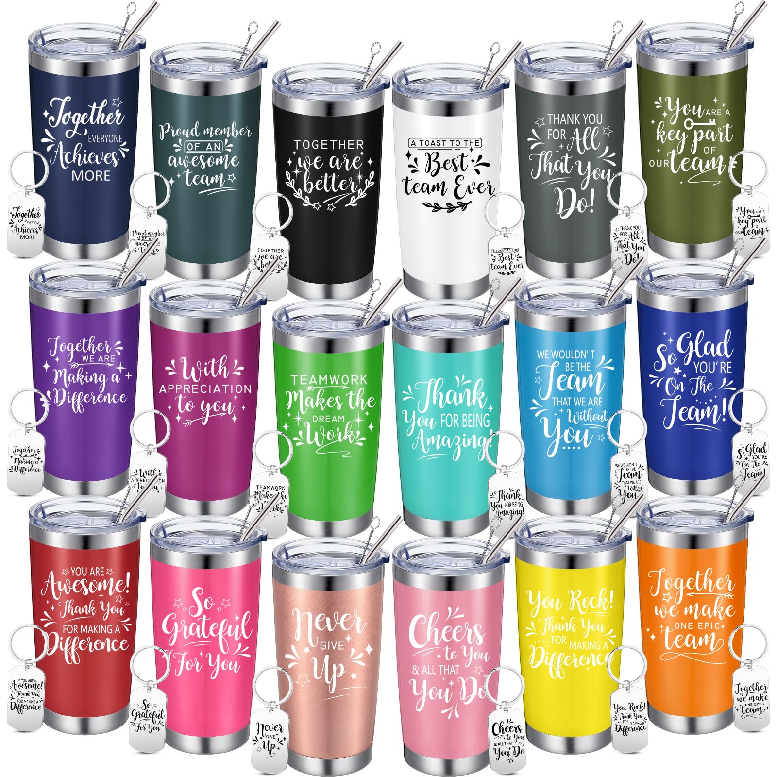 Uiifan36 Pcs Thank You Gifts for Women Inspirational 20 oz Stainless Steel Insulated Travel Tumblers with Keychains Coworker Employee Teacher Team Appreciation Gifts for Christmas Birthday Mother Day