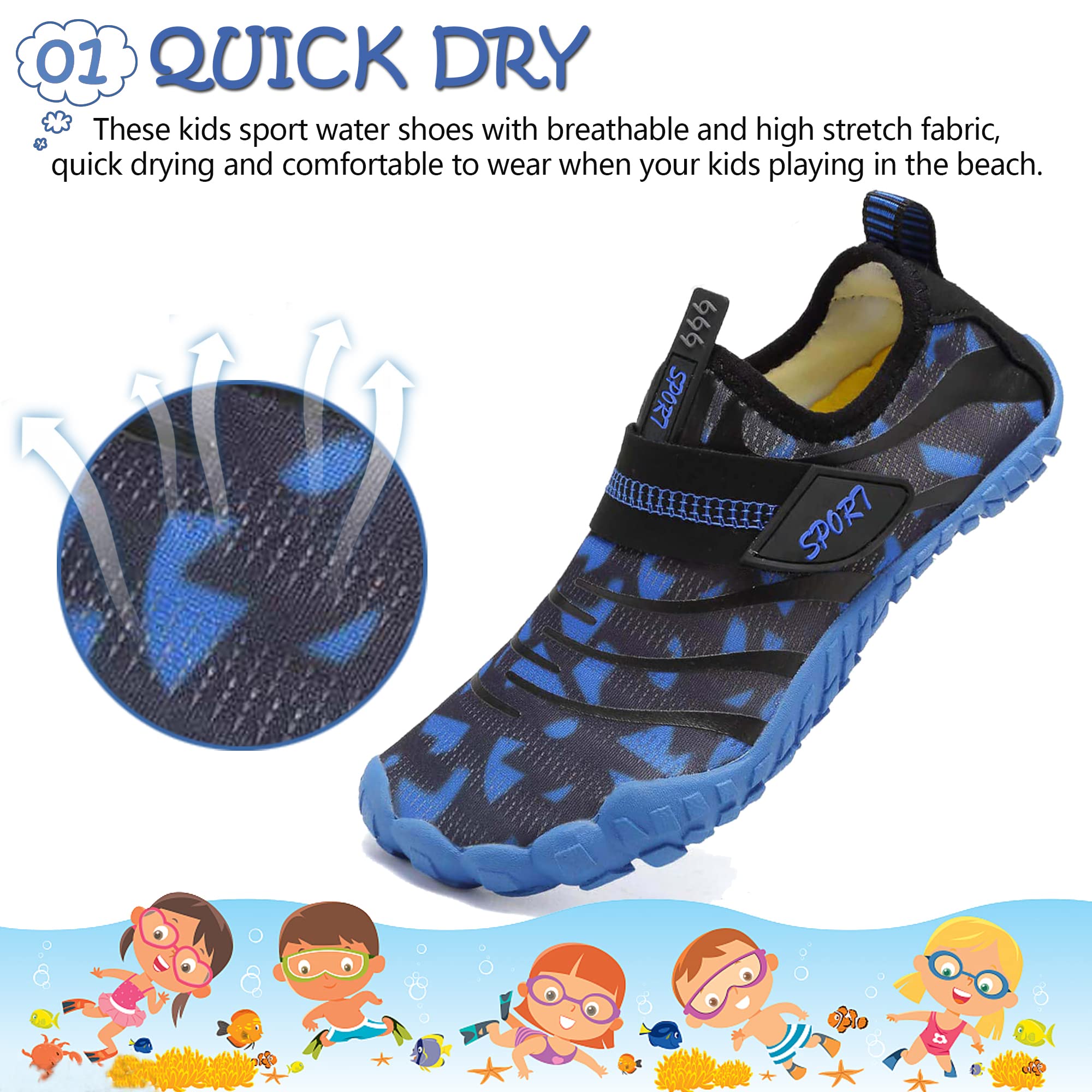 Wasserschuhe für Kinder, Jungen, Mädchen, Strandschuhe, Aqua, Schwimmschuhe, Pool, Barfußschuhe, schnell trocknend, leicht, Kinder, Surfen, Tauchschuhe, Schwarzblau, 35 EU