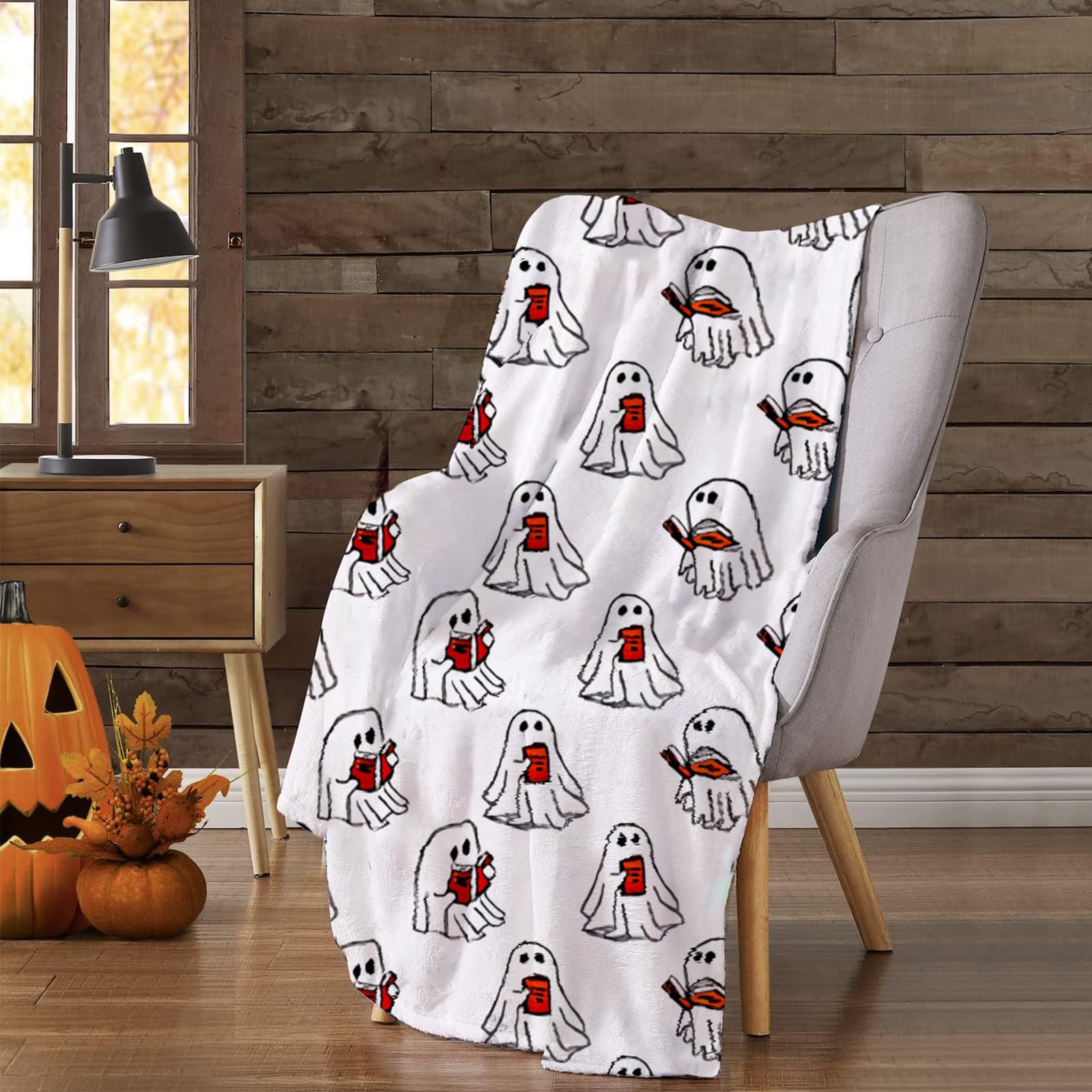 Halloween Ghost Reading Book Throw Blanket, Flannel Blanket for Adults Kids, Cozy Soft Fall Home Decor for Halloween (30 * 47in(80 * 120cm))
