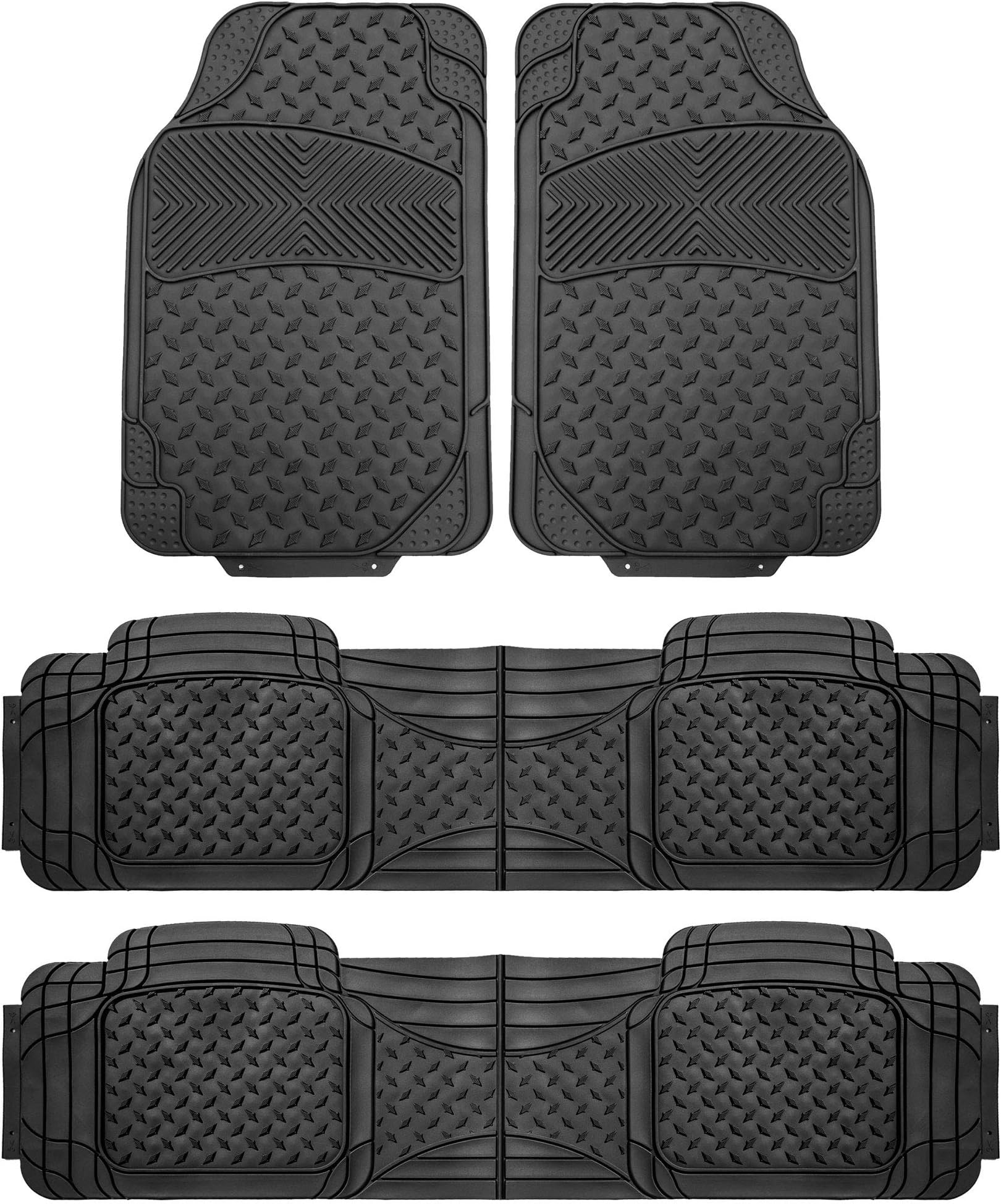FH Group Automotive Floor Mats Black Climaproof For All Weather Protection Universal Fit Trim To Fit For Most Cars, Suvs, And Trucks, 3 Row 4Pc Full Set F11307BLACK-3ROW