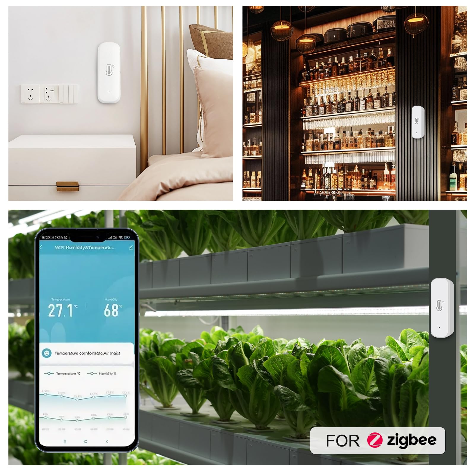 4 PCS capteurs hygromètre thermomètre, pour détecteur intelligent de température et d'humidité Zigbee, capteur d'intérieur sans fil autocollant avec Alarme de Notification D'application à Distance