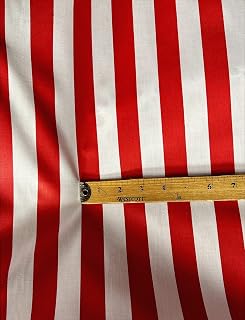New Star Fabrics Red and White Stripe Poly-Cotton 58'' Wide - Ideal for Tablecloths, DIY,Graduation Parties,Drapes, Runners, and Curtain Panels