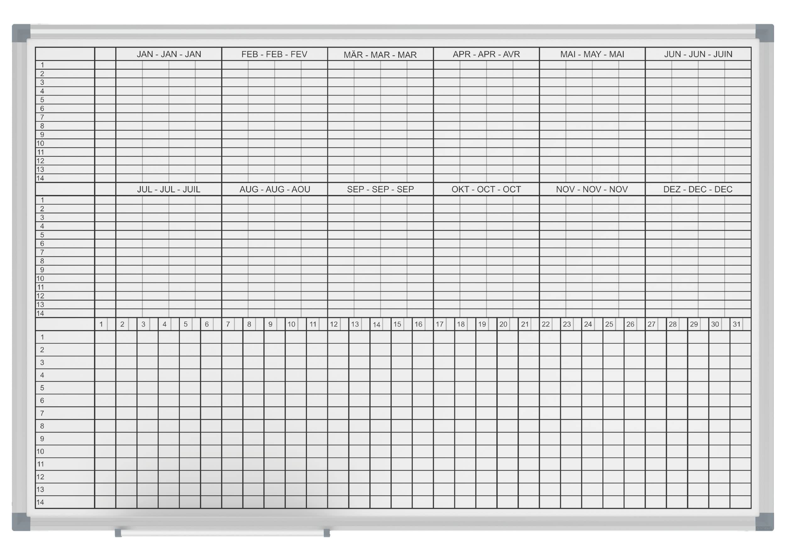 MAUL Planner annuale MAULstandard bianco magnetico 60 x 90 cm da parete | panoramica 12 mesi intuitiva, aggiornamenti rapidi, ordine per team e progetti, vaschetta sempre a portata