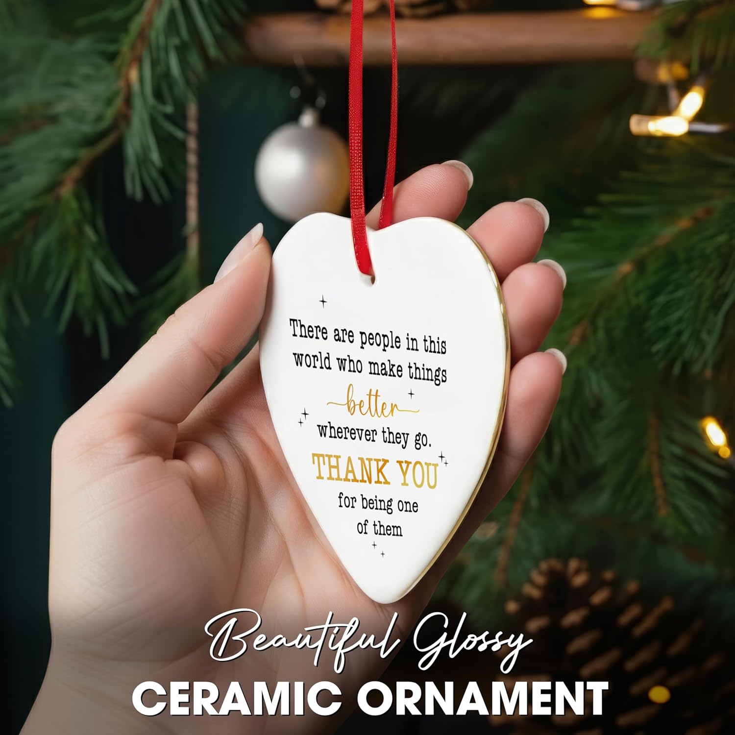 TEEZWONDER Christmas Thank You Gifts for Women - Heart-Shaped Christmas Ornaments 2025 with Gold-Trimmed Edges - Appreciation Inspirational Gifts for Women Coworker Teacher Friends Employee Boss Nurse - Image 6