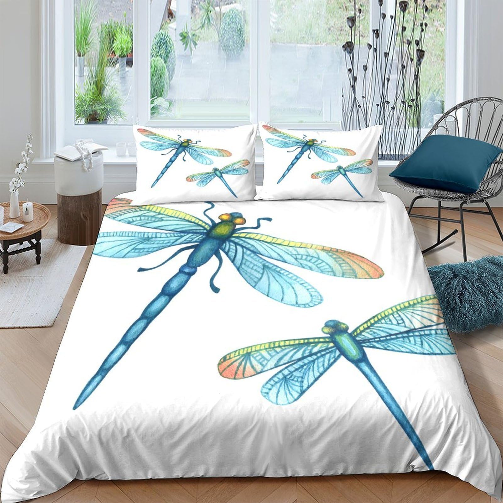 Ctjqhvkz Style-7 3D Printed Blue Dragonfly Fitted Sheet Microfiber Soft Breathable Insect Art Bed Cover For Bedroom Guest Room Single（135X200cm）