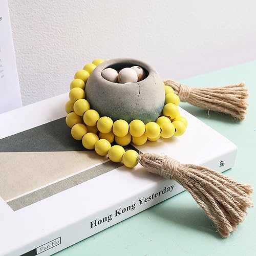 Miniatura 2 de Guirnalda de cuentas de madera de 39 pulgadas con borlas, cuentas de oración versátiles, estilo bohemio y chic para colgar en la pared, decoración