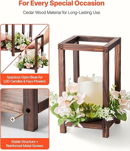 Miniatura 3 de VEVOR Juego de 2060 centros de mesa de madera para bodas, incluye 20 faroles de madera, 20 velas LED sin llama, 20 coronas de flores de champán para