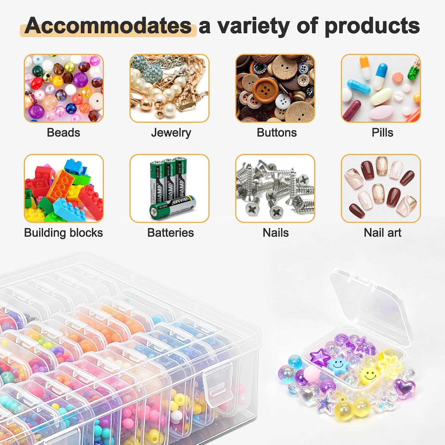 30 Pack Bead Organizer Box, Clear Plastic Storage Containers with Hinged Lids for Jewelry Making, Crafts, Beads, Small Parts Organization, Mini Craft Supply Cases