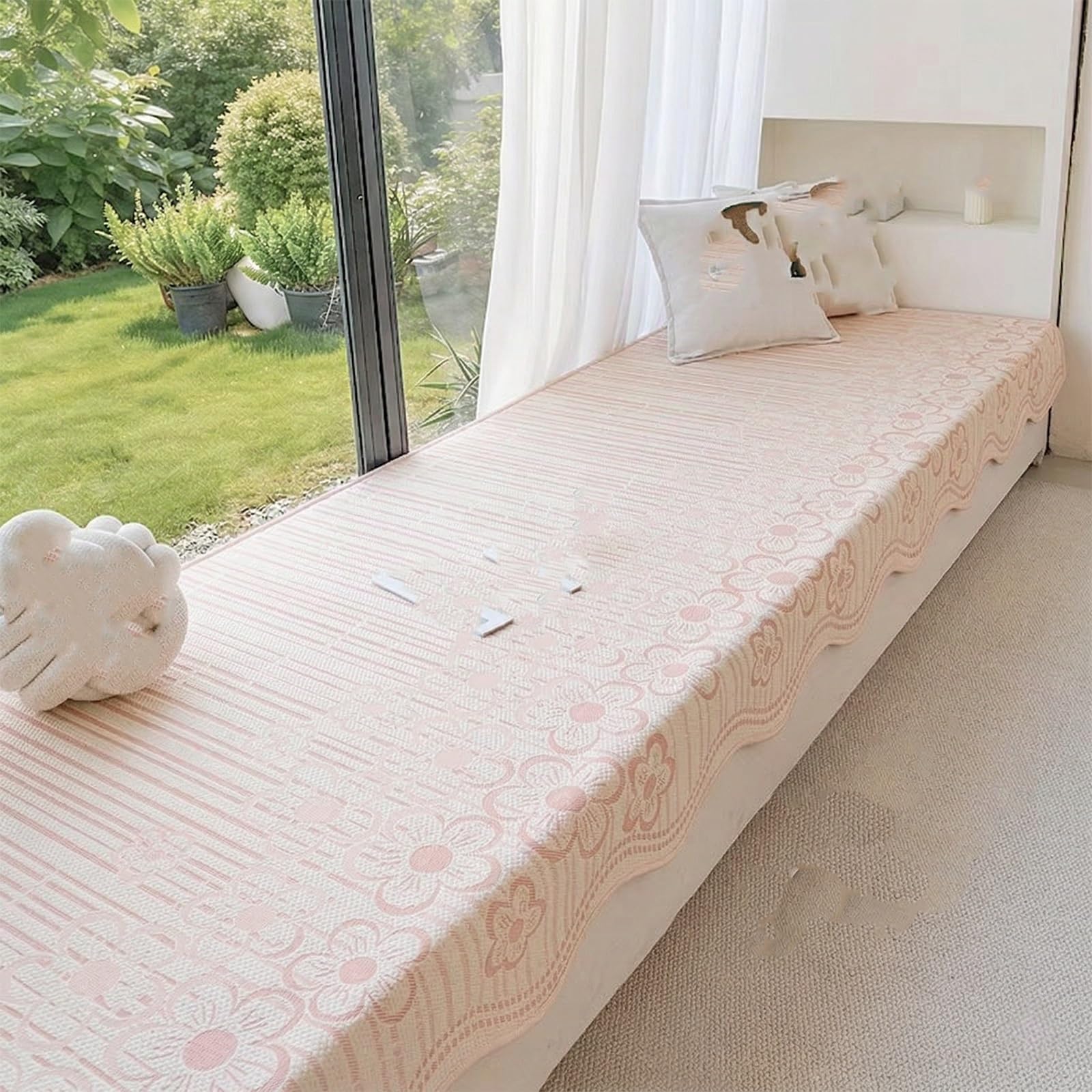 GBPLDMAQ Summer Cooling Bay Window Cushion, Breathable Window Seat Cushion, Nonslip Washable for Entryway Living Nook Bay(Pink,70x120cm/28x47in)