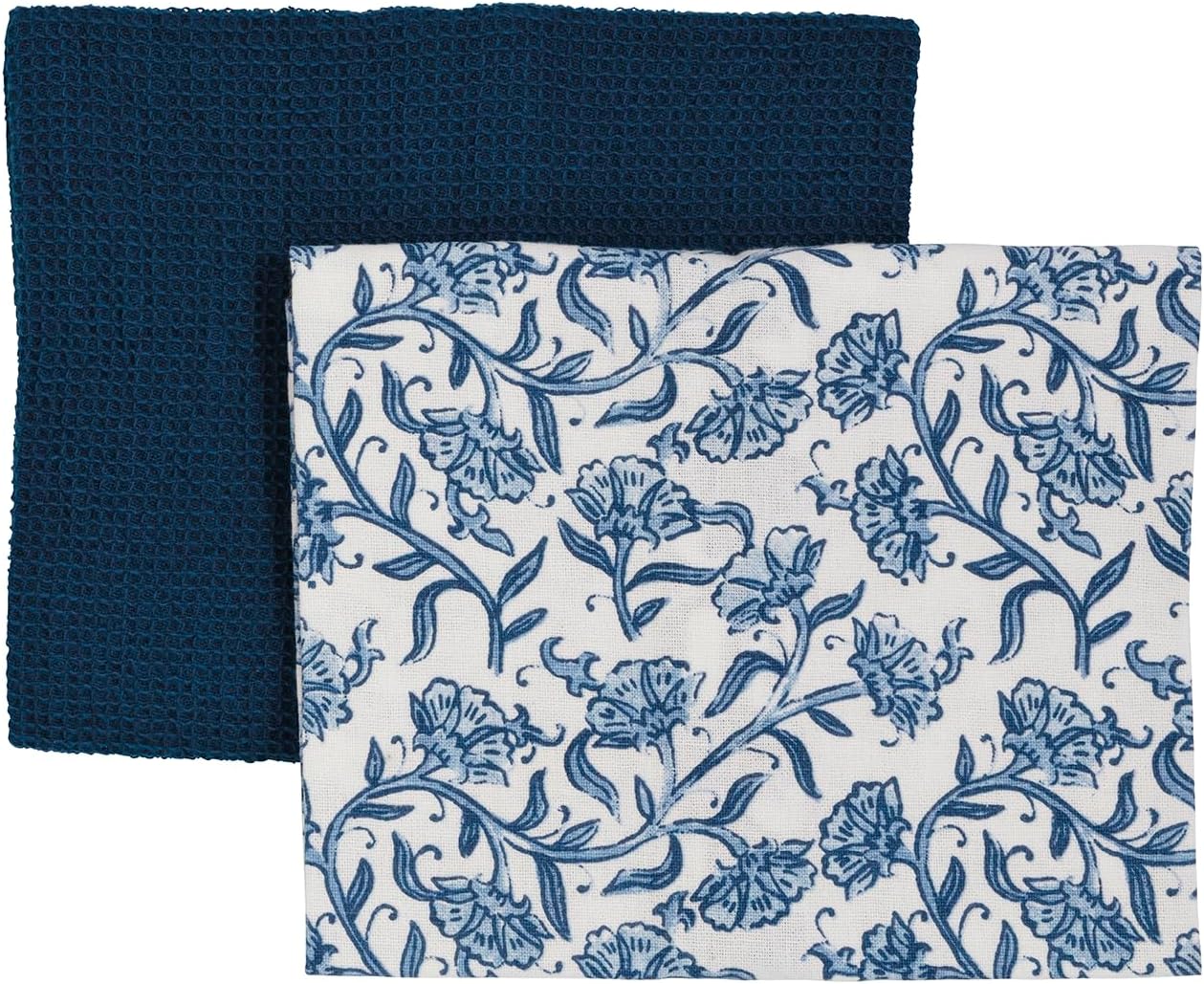 Mud Pie Cotton Blue Floral Pattern Towel Set