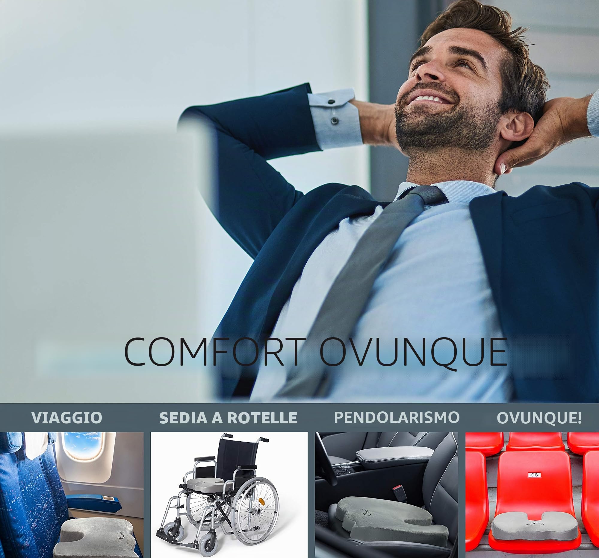 ComfiLife - Cuscino per seduta, altissima qualità, confortevole, antiscivolo, ortopedico, 100% memory foam, coccige, dolore al sedia da ufficio, sedile auto, sollievo mal di schiena e sciatica