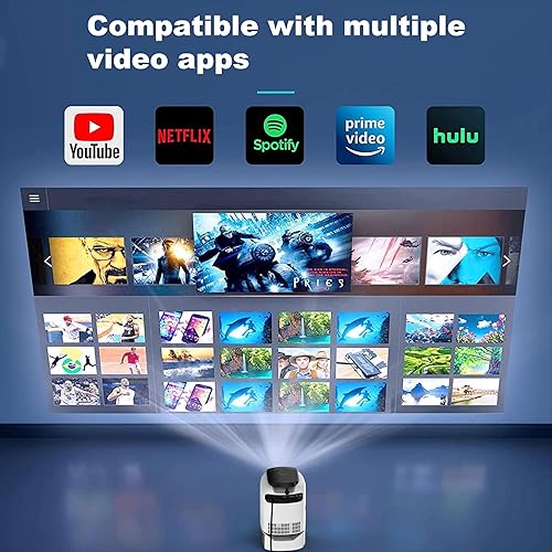 Miniatura 4 de Unitedtime Proyector con soporte integrado con WiFi y Bluetooth nativo 1080p soporte 4K, para cine en casa compatible con HDMI, USB, PC, TV Box, iOS