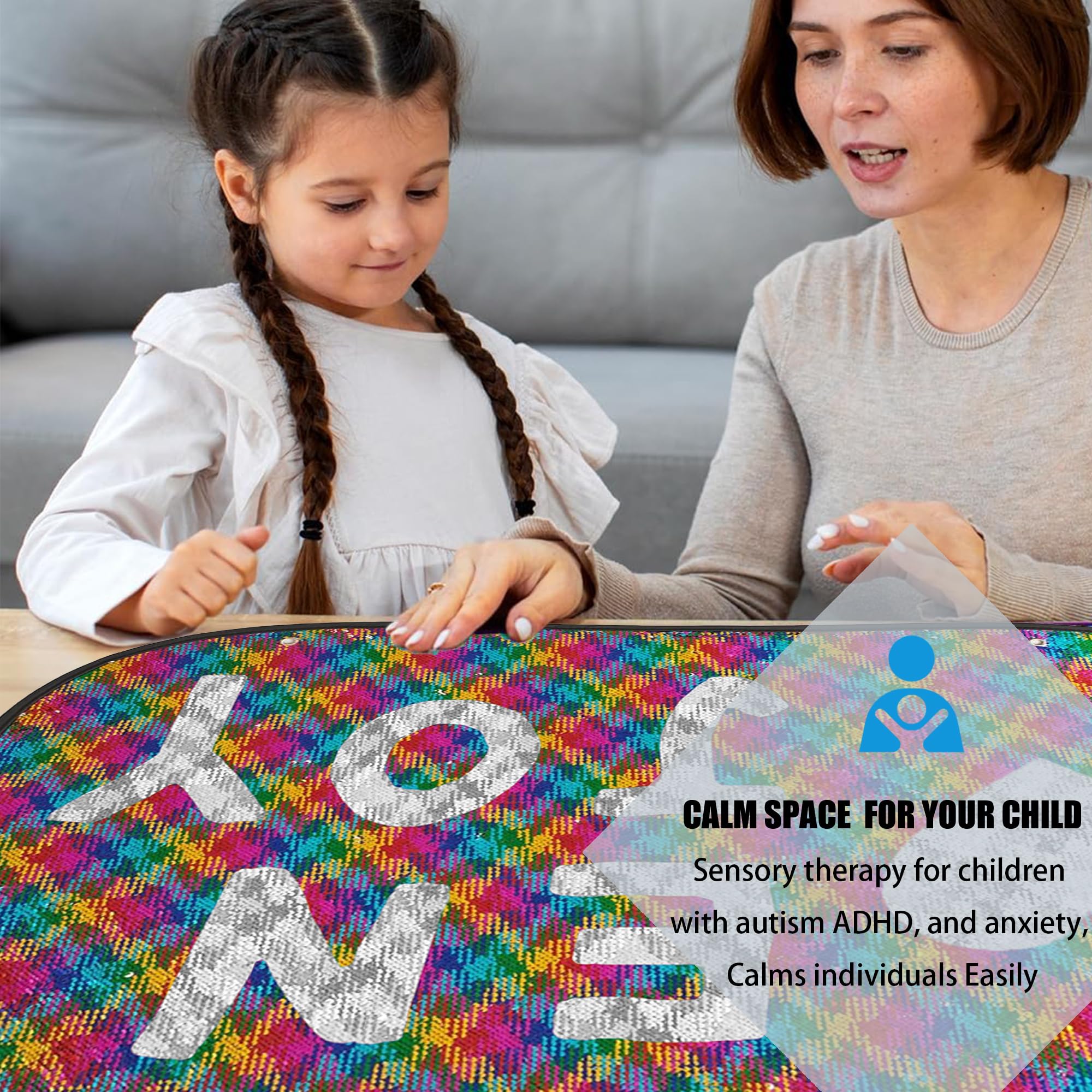 SZSMART Sensory Wall Panel Sensory Toys for Autism ADHD Sensory Mat Board with 6 Shape Stencils, Reversible Sequin Art for Kids Children Sensory-Room Play Classroom Decor DIY Decoration - Image 4