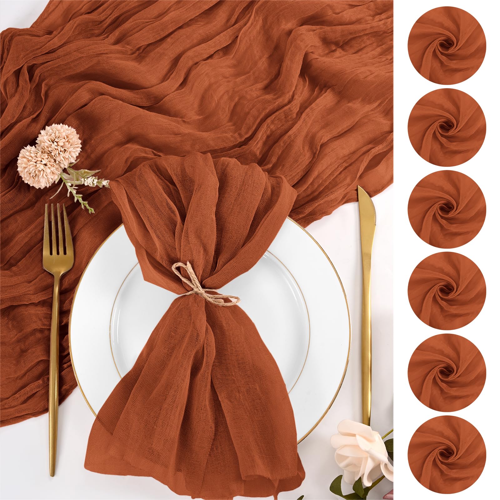24 Pcs Terracotta Cheesecloth Napkins 50x50 CM Cloth Napkins Bulk Rustic Boho Gauze Dinner Napkin Cloth Washable Table Napkin for Wedding Party Bridal Baby Shower Table Decor