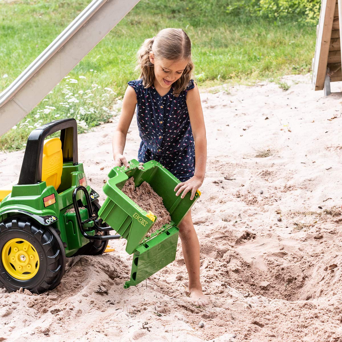 Rolly Toys John Deere rollyBox remolque tractor (función basculante, verde, para niños de 3 a 10 años, para tractores de pedales) 408931