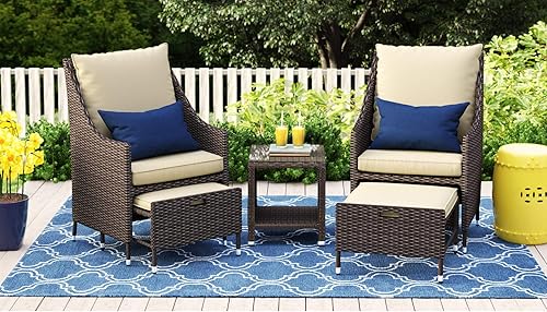 Miniatura 2 de Serta Laguna - Colección de muebles de mimbre de resina marrón para exteriores, fácil montaje, porche o piscina, 5 piezas de mimbre marrón no