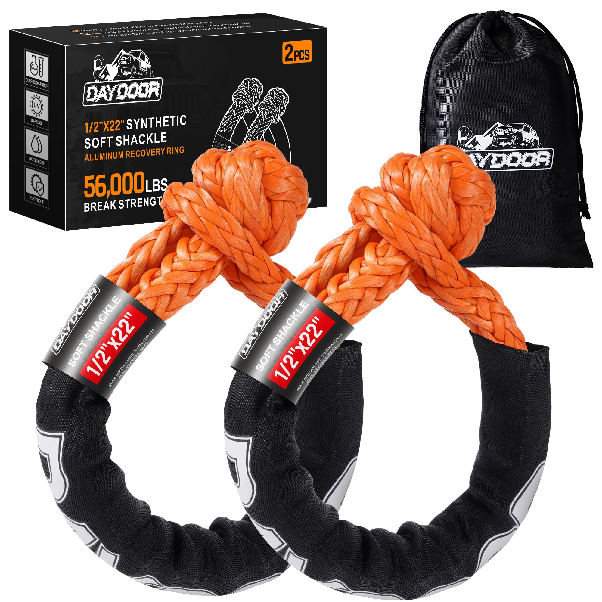 DAYDOOR Soft Shackle for Recovery, 1/2in x 22in, 56,000 LBS, Orange