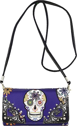 Miniatura 5 de Sugar Skull Day of the Dead - Mochila de transporte oculta para mujer, diseño de calavera, Púrpura, L