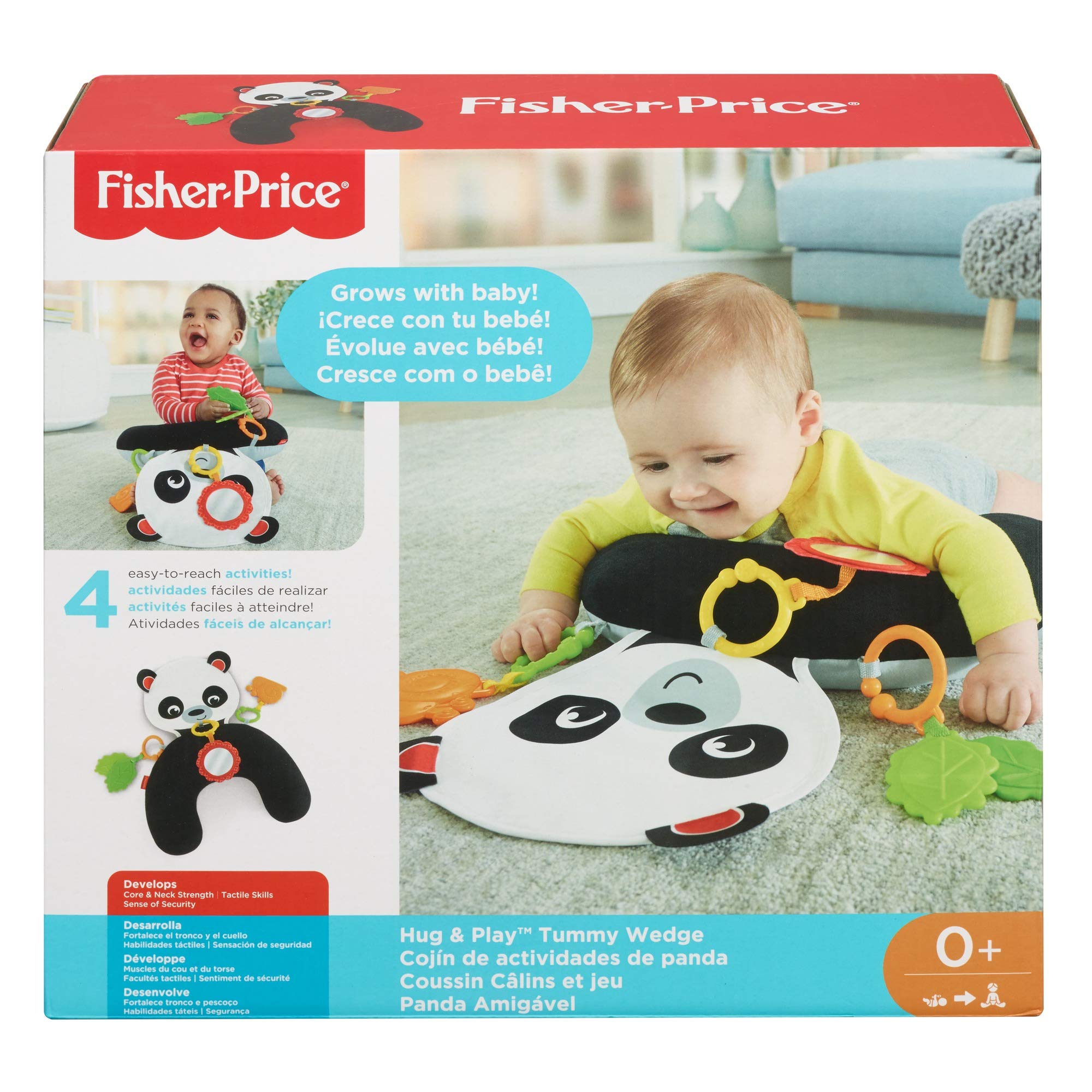 Fisher-Price Panda Cojín Activity, Juguete y Cojín de Actividades para Bebé Recién Nacido (Mattel FXB99)