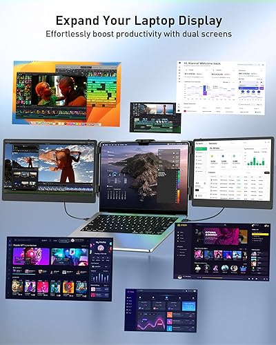 Miniatura 4 de Extensor de pantalla para portátil de 14 pulgadas, pantalla Full HD, extensor de monitor para portátil (1920 x 1080), panel IPS de triple pantalla