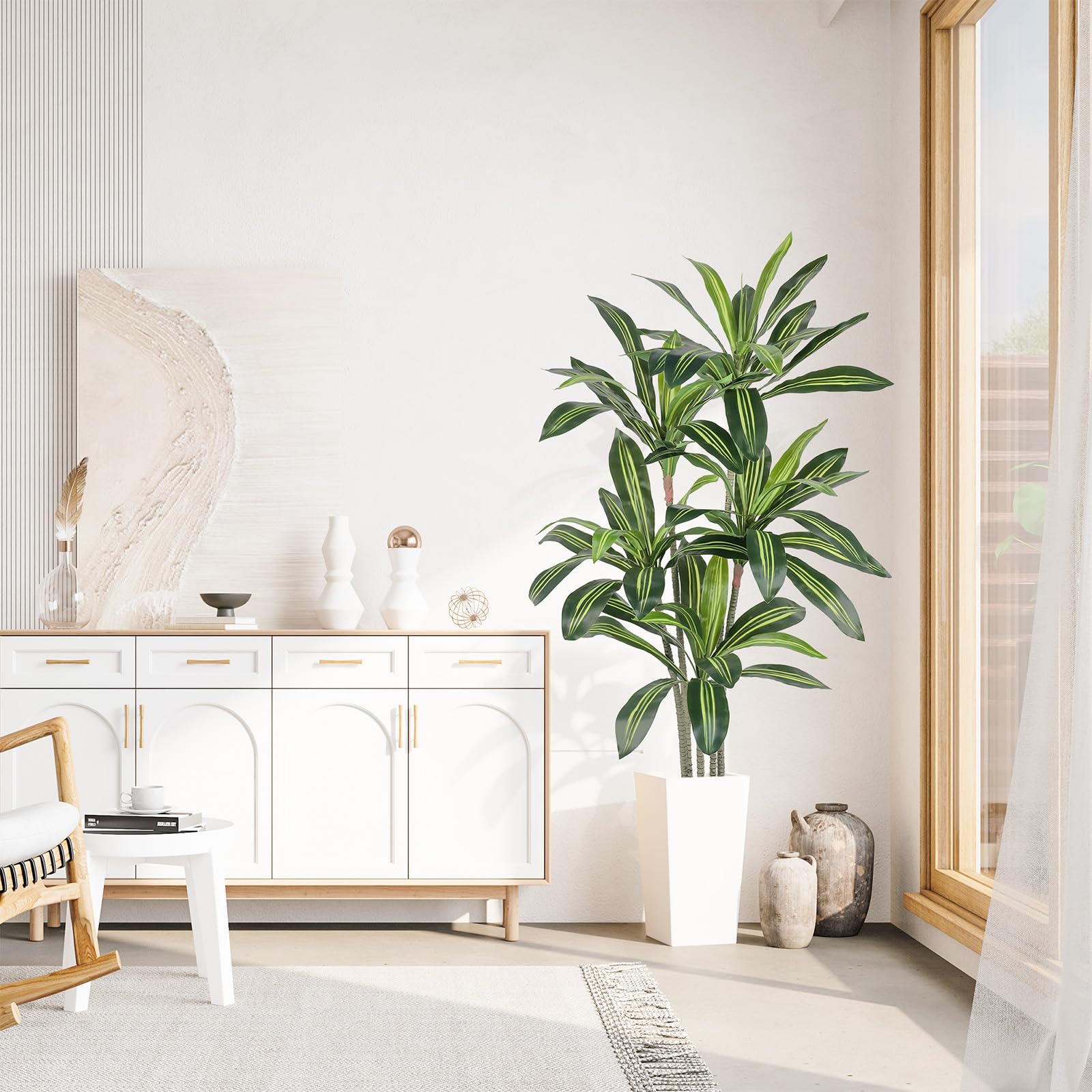 YOLEO Pianta artificiale con drago, 160 cm, con vaso bianco, piante artificiali | Per soggiorno, ufficio, giardino, decorazione per interni, regalo di inaugurazione della casa