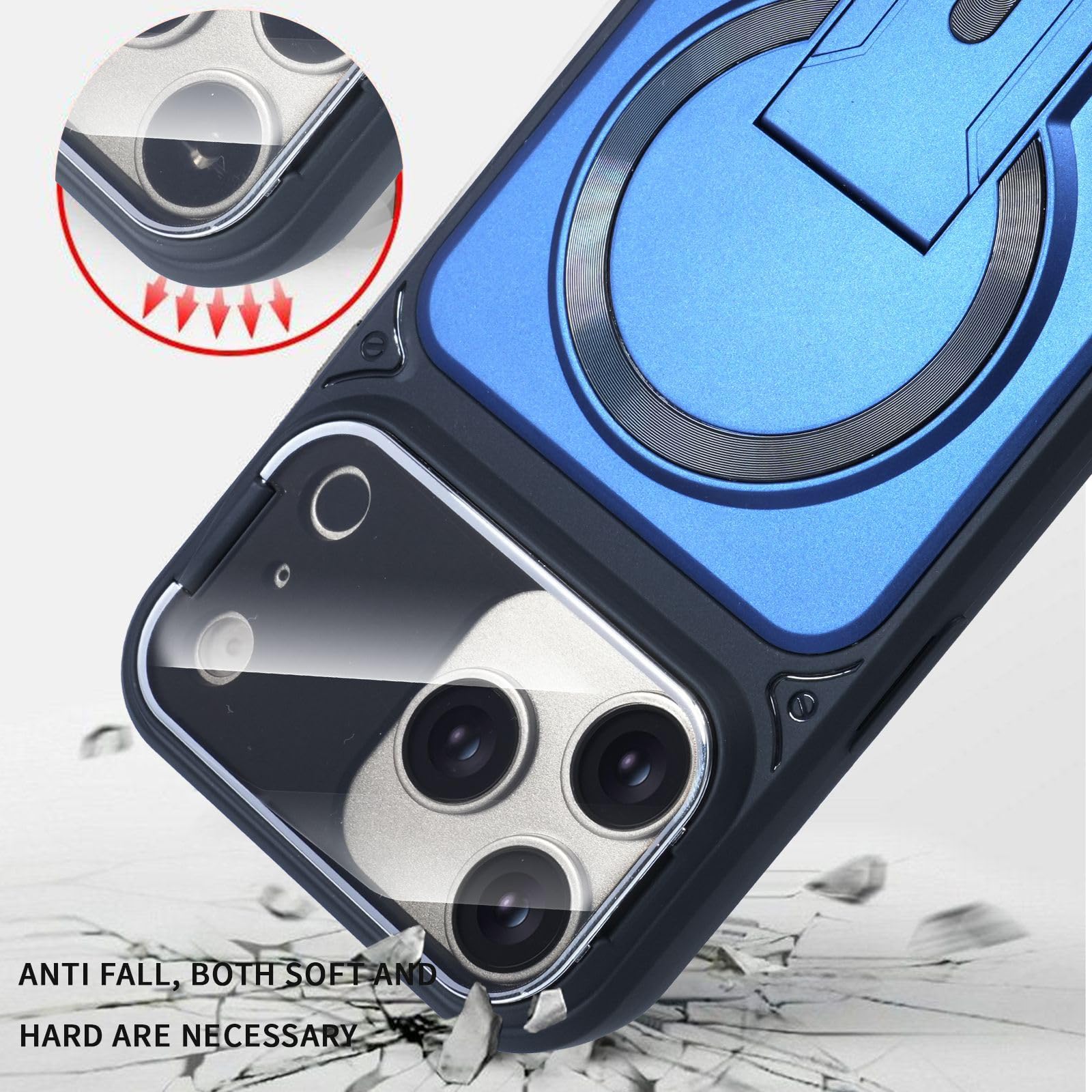 Magnetisch Hülle für iPhone 17 Pro Max/17 Pro/17 Air/17, Gefrostet rutschfeste Schutzhülle mit Faltbare Ständer Kameraschutz Handyhülle,Schwarz,17 Pro