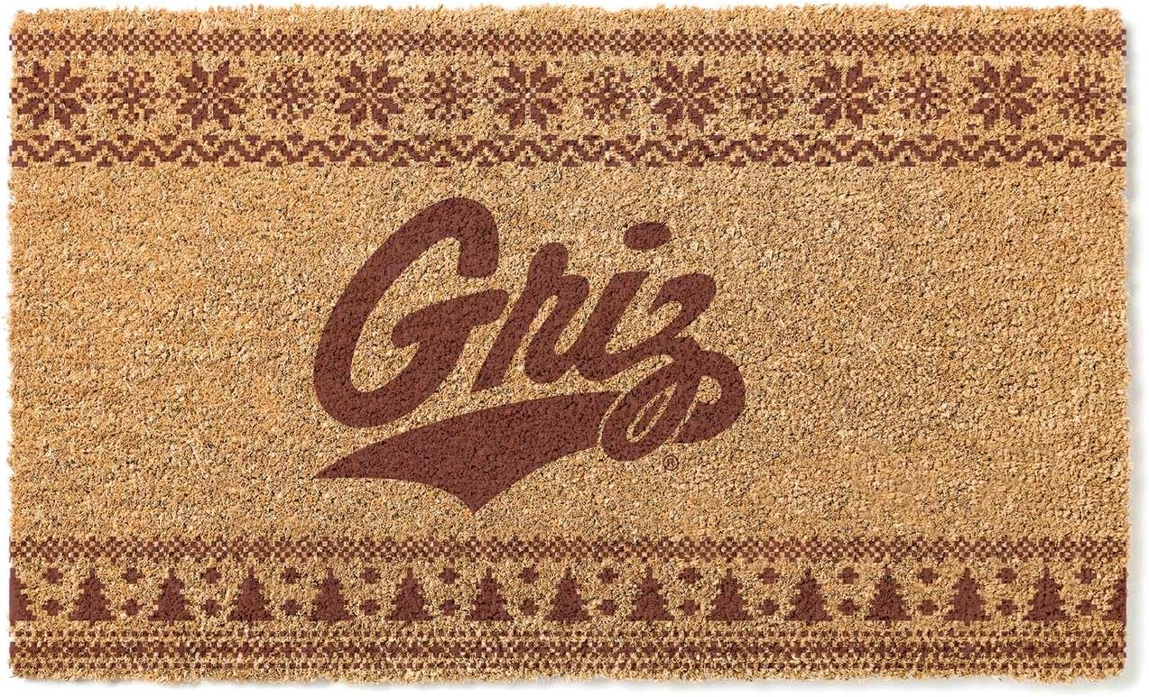 KH Sports Fan Montana Grizzlies Holiday Coir Doormat, 18x30 Inches, Grizzlies Outdoor Rug; Display Some Holiday Cheer with This Unique Montana Grizzlies Doormat