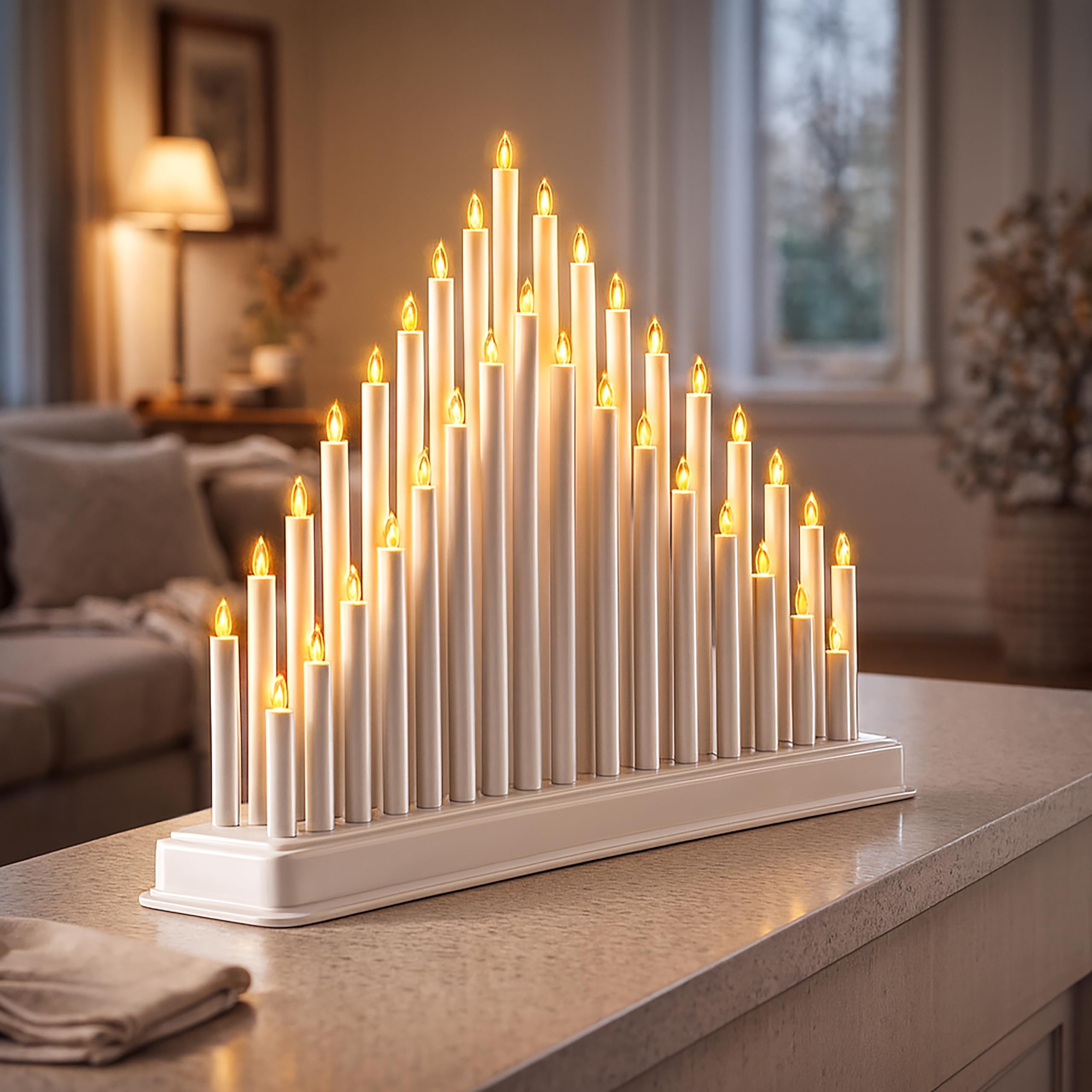 Garden Mile White - 33 Lights - Battery Traditional Christmas Candle Bridge - Festive Traditional Led Lights Flameless Candles Large Christmas Decorations Indoor Living Room (White - 33 Lights - Battery)