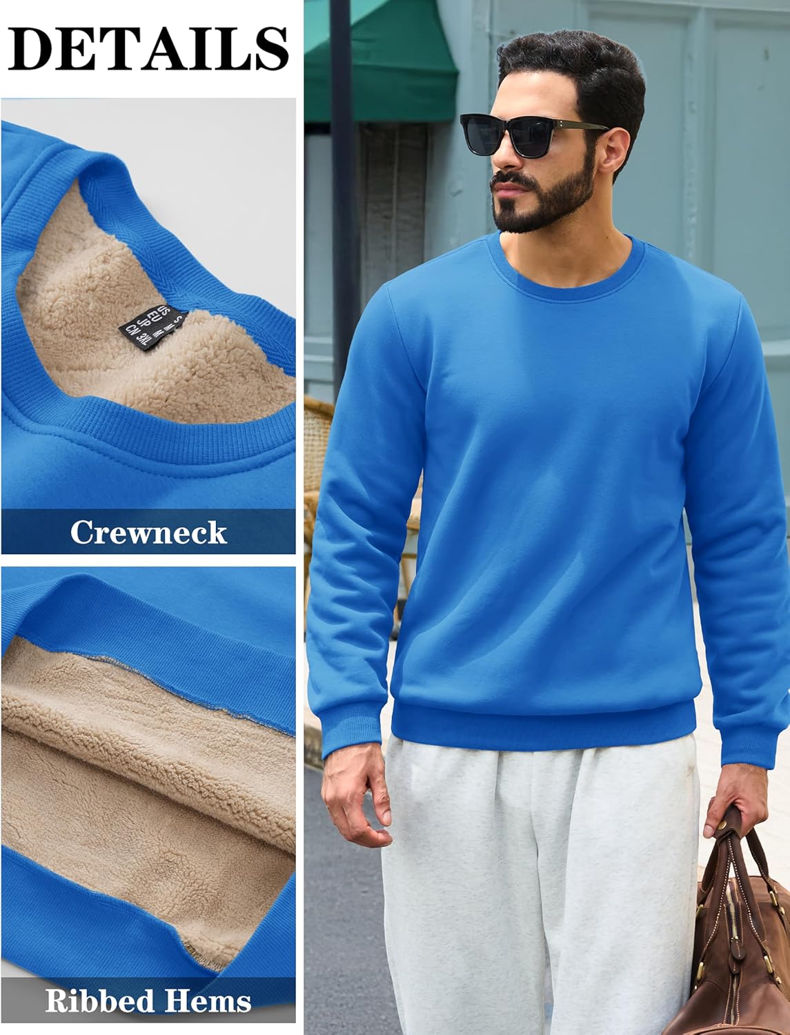 TACVASEN Men's Crewneck Sweatshirt Warm Sherpa Lined Thermal Sweatshirts Heavyweight Long Sleeve Winter Fleece Pullover Shirt - Image 5