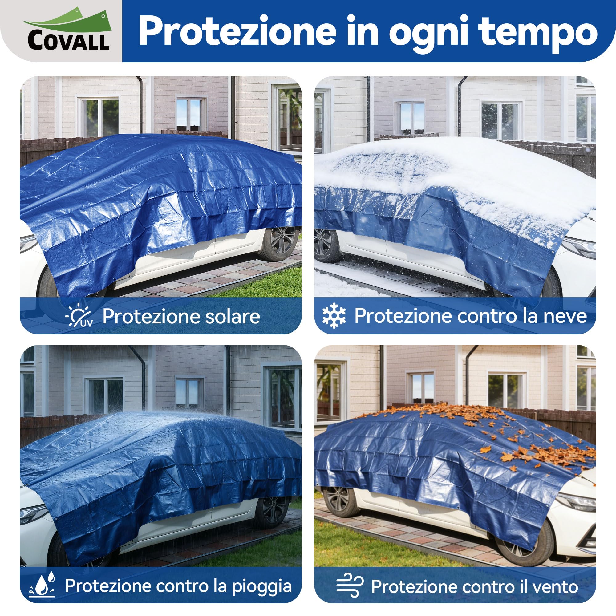 Telone Blu 2.4x3 m 115 g/m², Impermeabile Antistrappo per Carichi Pesanti, con Occhielli, per Campeggio, Giardino, Copertura Tetto e Magazzino