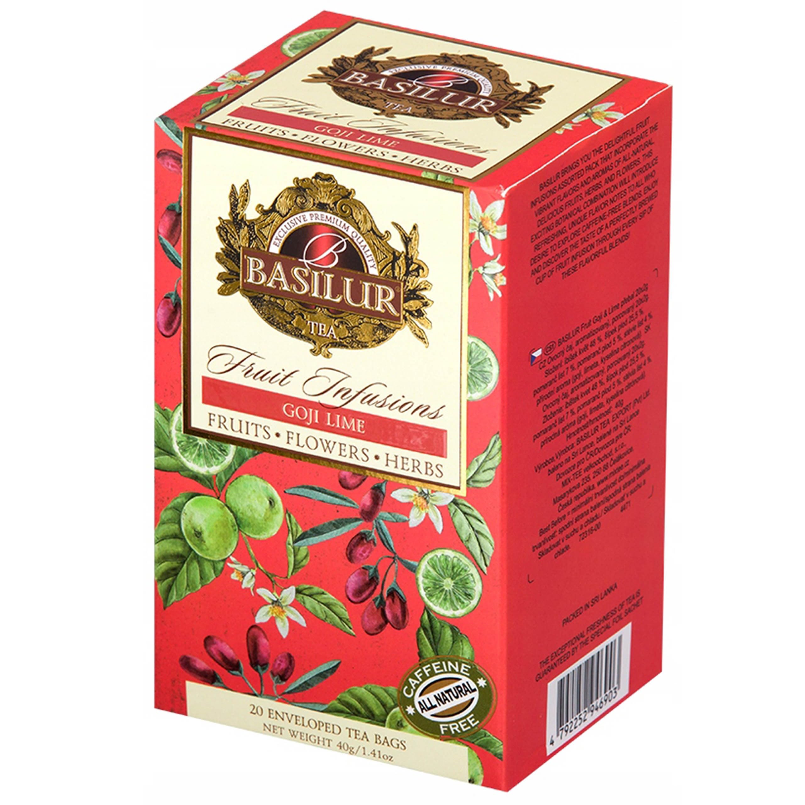 BASILUR Infusiones de Frutas - Té de frutas descafeinado con sabores naturales de goji, lima y cítricos, en bolsitas 20 x 2 g (12)