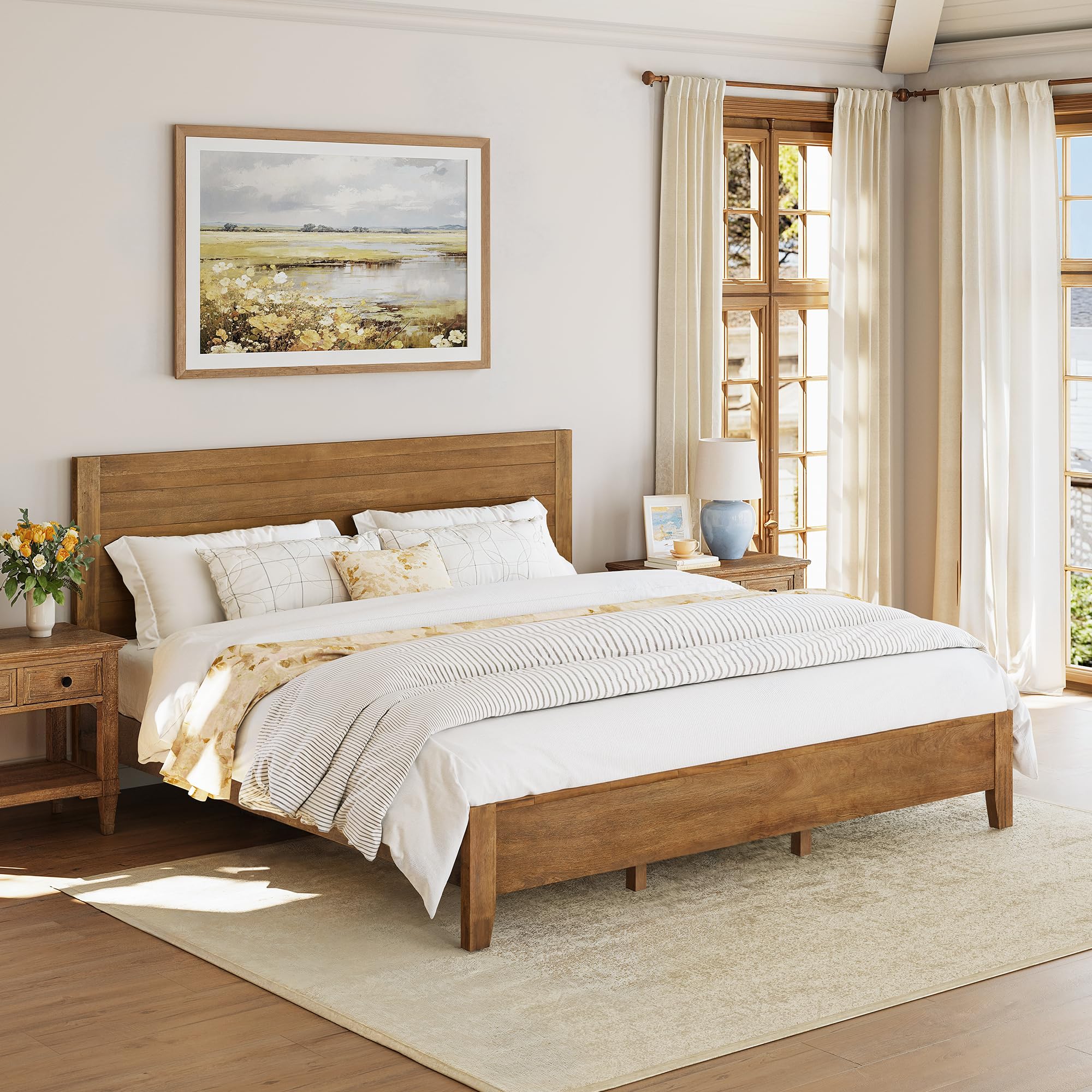 King Bed Frame and Headboard 100 Solid Acacia Wood Platform 800lb Heavy Duty Support with 10 Reinforced Legs