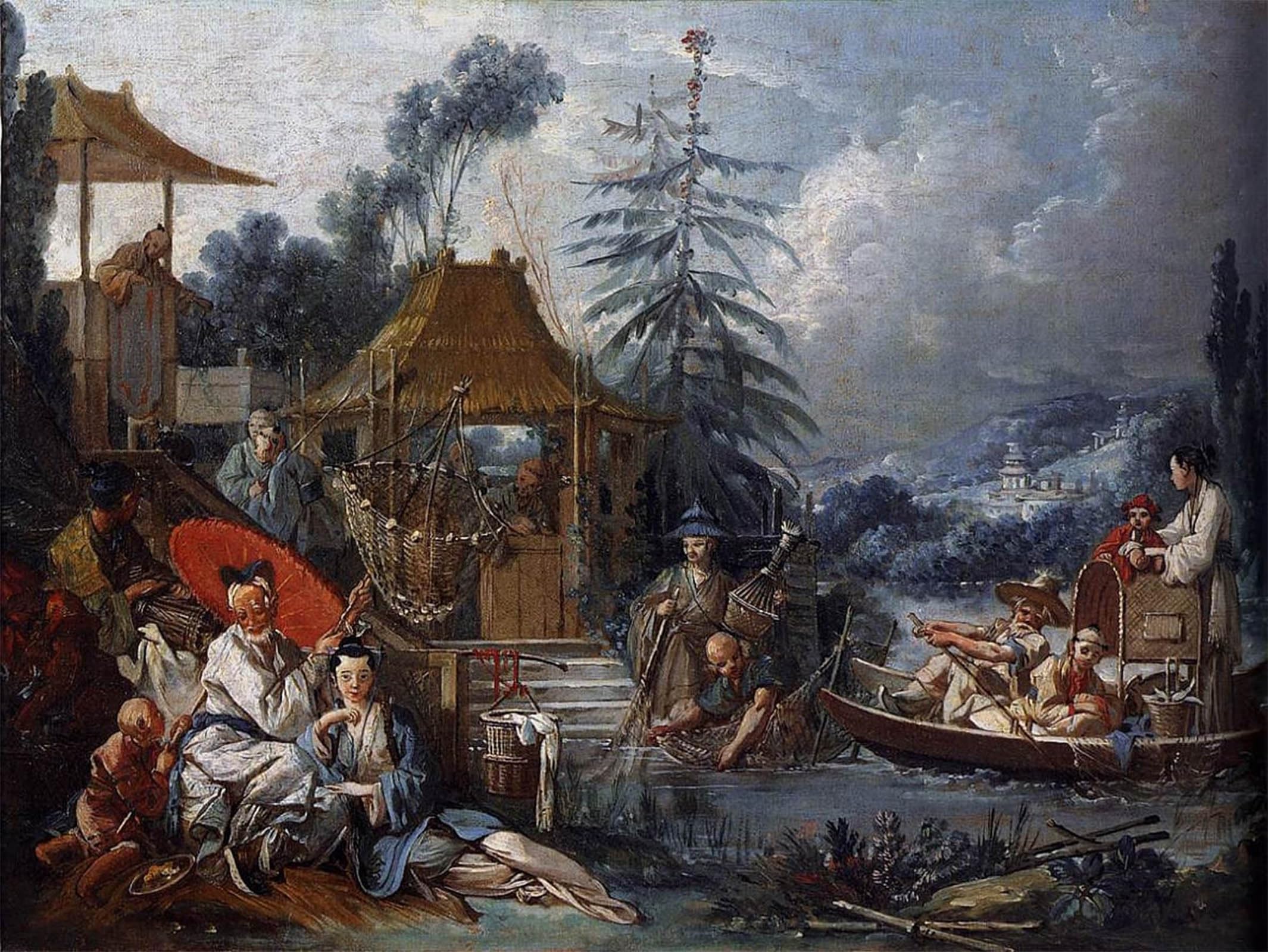 SERENDIPITP Vintage Picture Print on Canvas Wall Art Poster Chinese Fishing by François Boucher Artwork Print Poster for Wall Decor 60x90cm