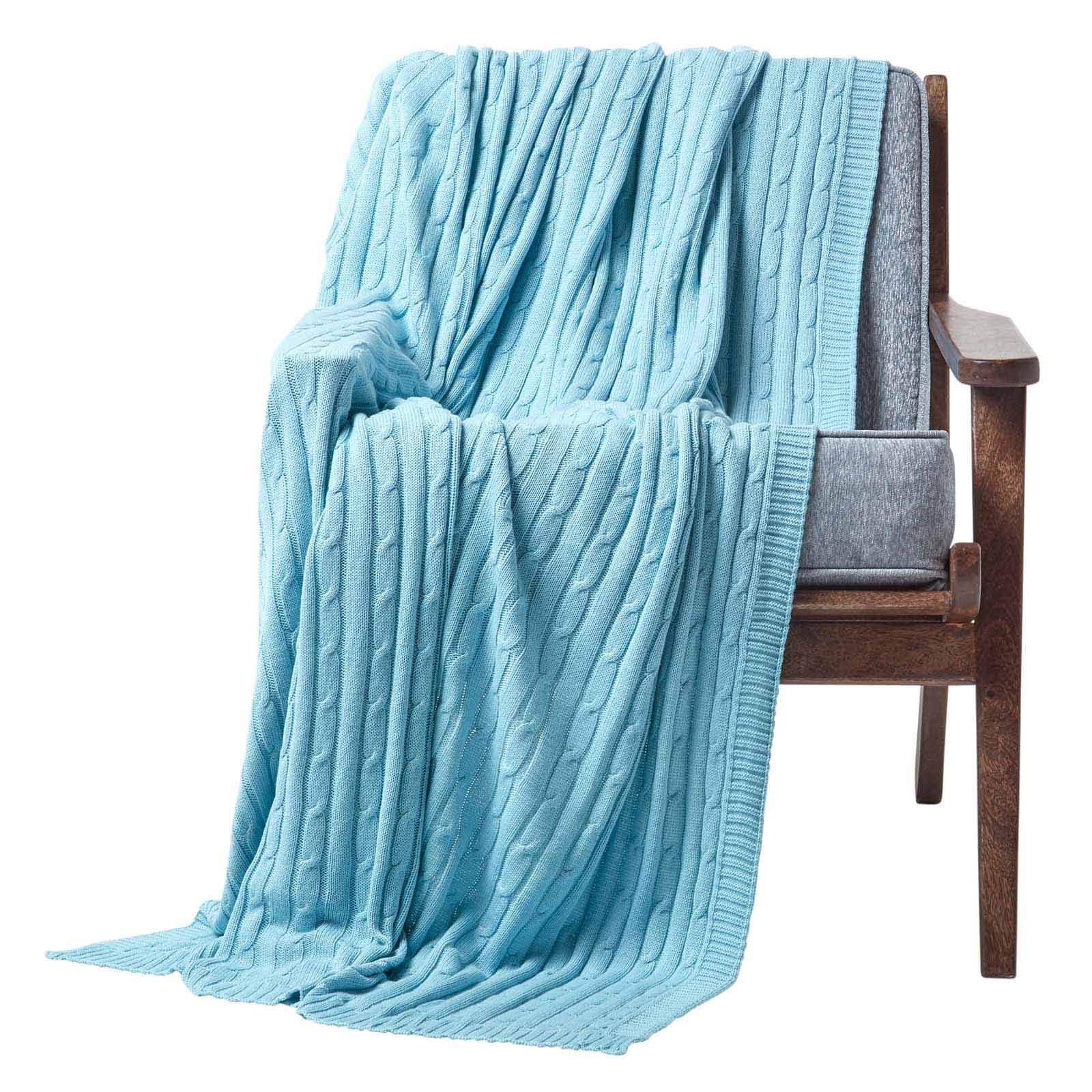 Homescapes (Pastel 150 X 200 Cm) Cotton Cable Knit Throw Blue