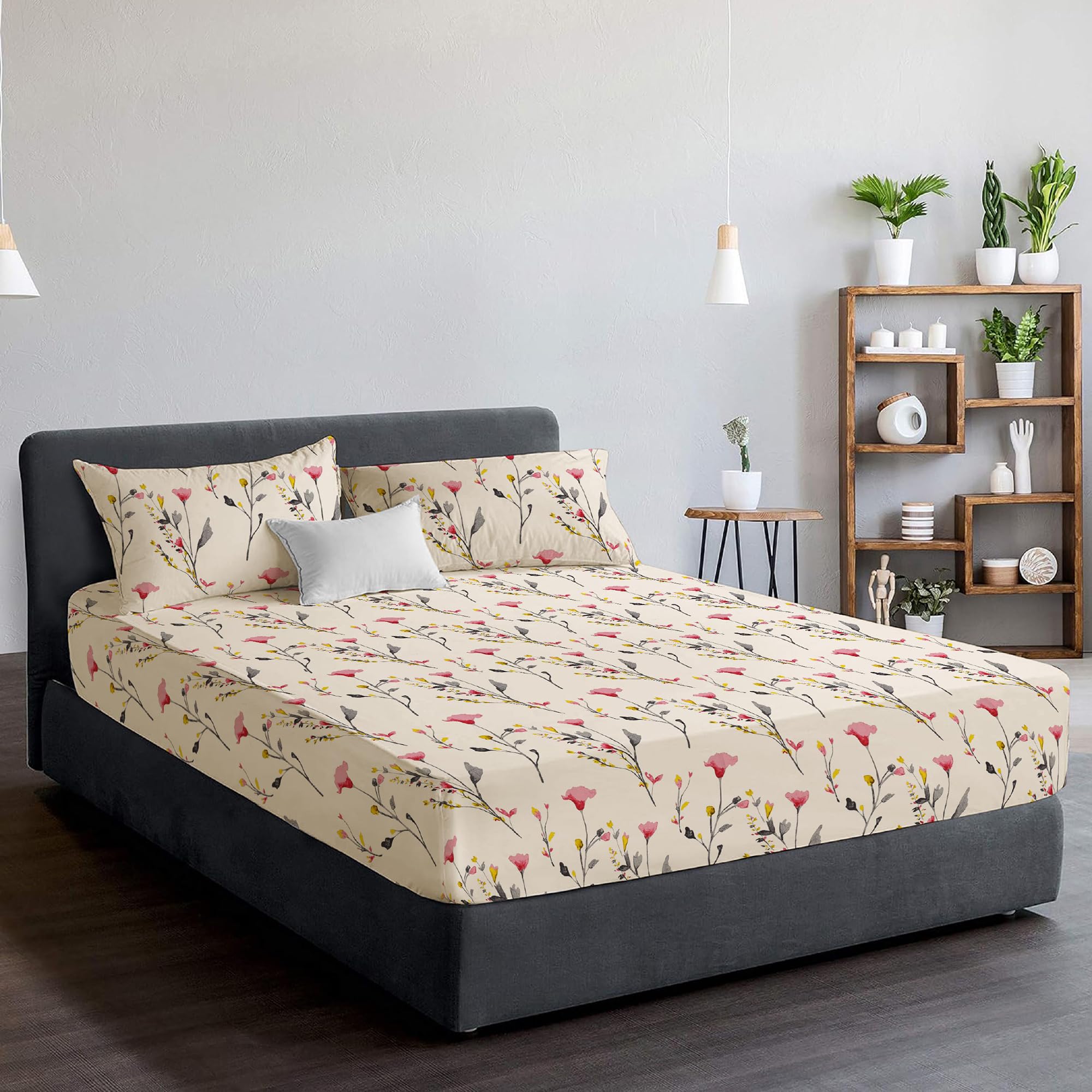 EverSoft Bedding 3PCS Set 100% Egyptian Cotton Printed Fitted Sheet Single Size with Matching Pillowcase 400 Thread Count Print Single Bed Sheets