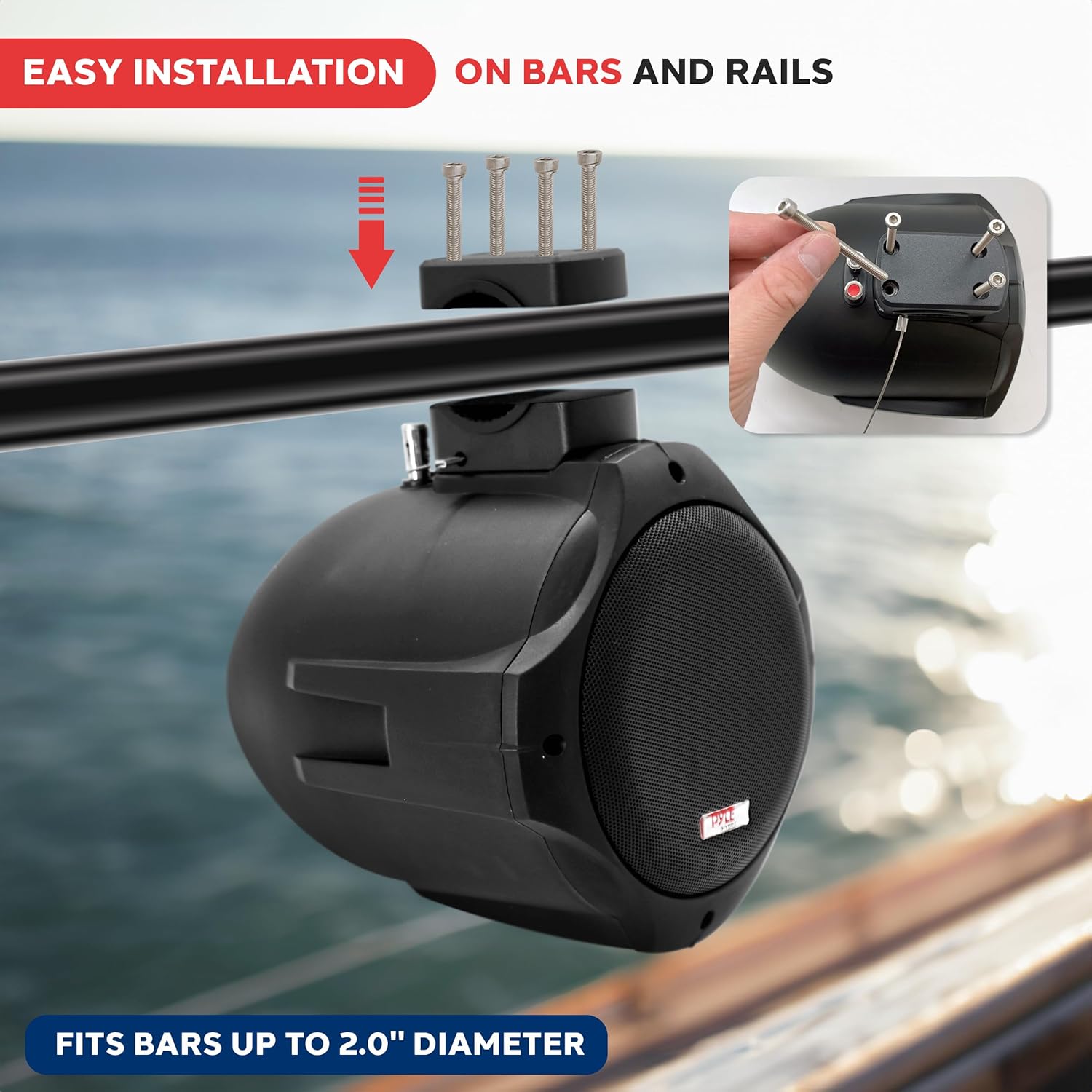 Pyle 8" Inch Dual Marine Speakers-2 Way IP44 Waterproof, Weather Resistant Outdoor Audio Stereo Sound System with 200 Watt Power and Poly Mica Cone and Butyl Rubber Surround-1 Pair - PLMRB85 (Black) - Image 6