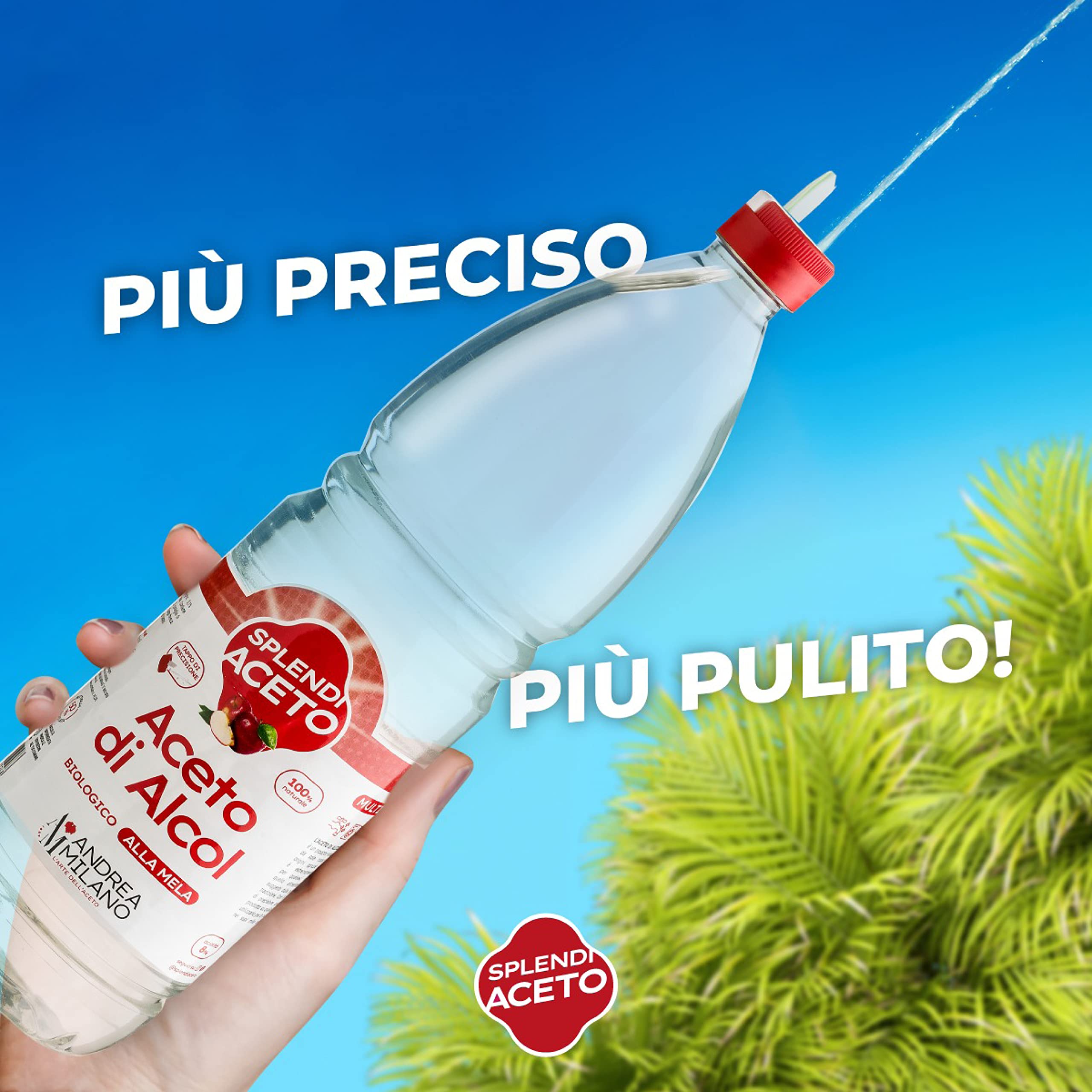 Andrea Milano, Splendi Aceto, Aceto di Alcool 100% Naturale Aromatizzato alla Mela, Acidità 8%, per Qualsiasi Impiego, Multiuso, Ideale per la Pulizia della la Casa, 12 Bottiglie PET da 1 L
