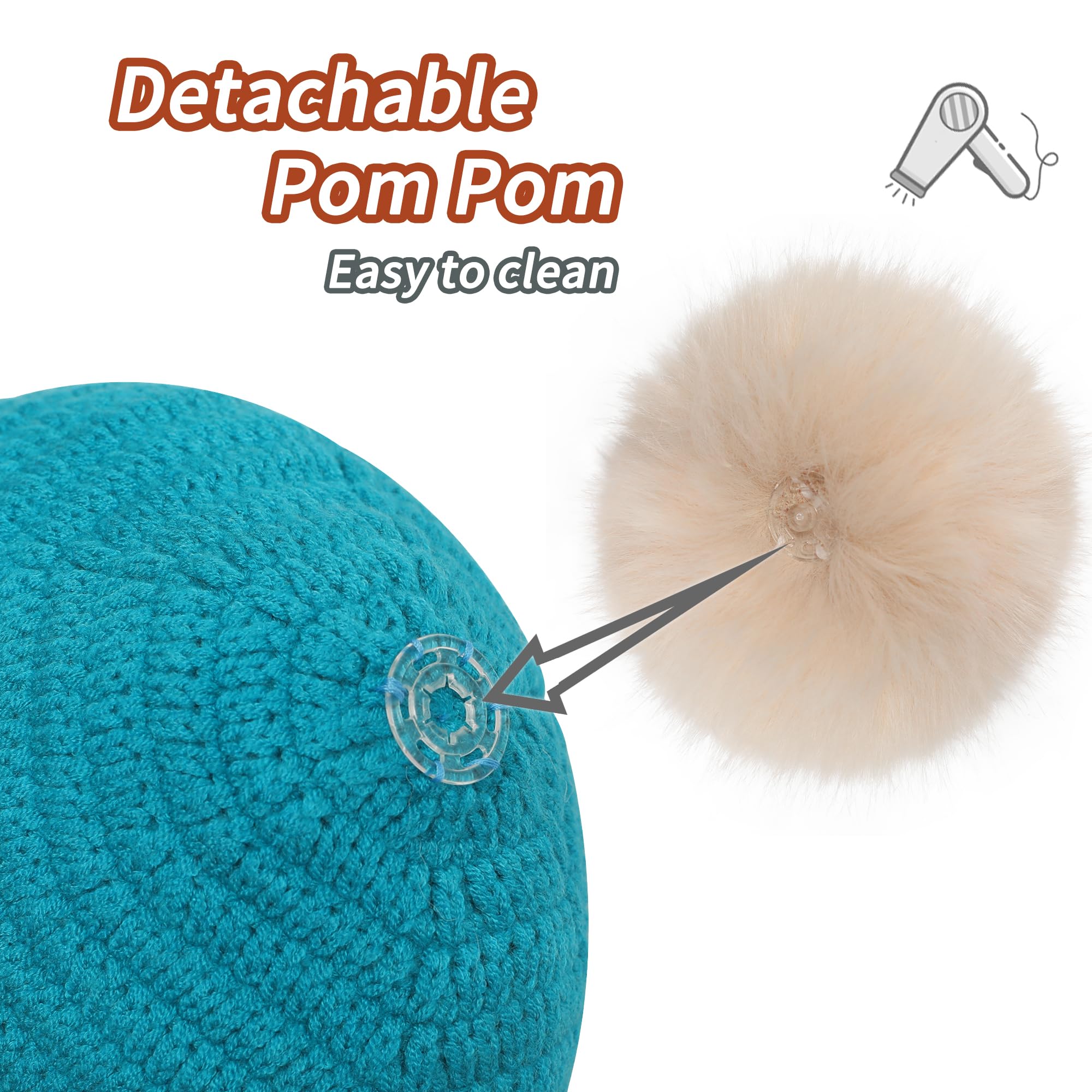 ZLYC Chapeaux d'hiver pour Enfants Filles garçons Bonnet Pompon Bonnet tricoté doublé Coton