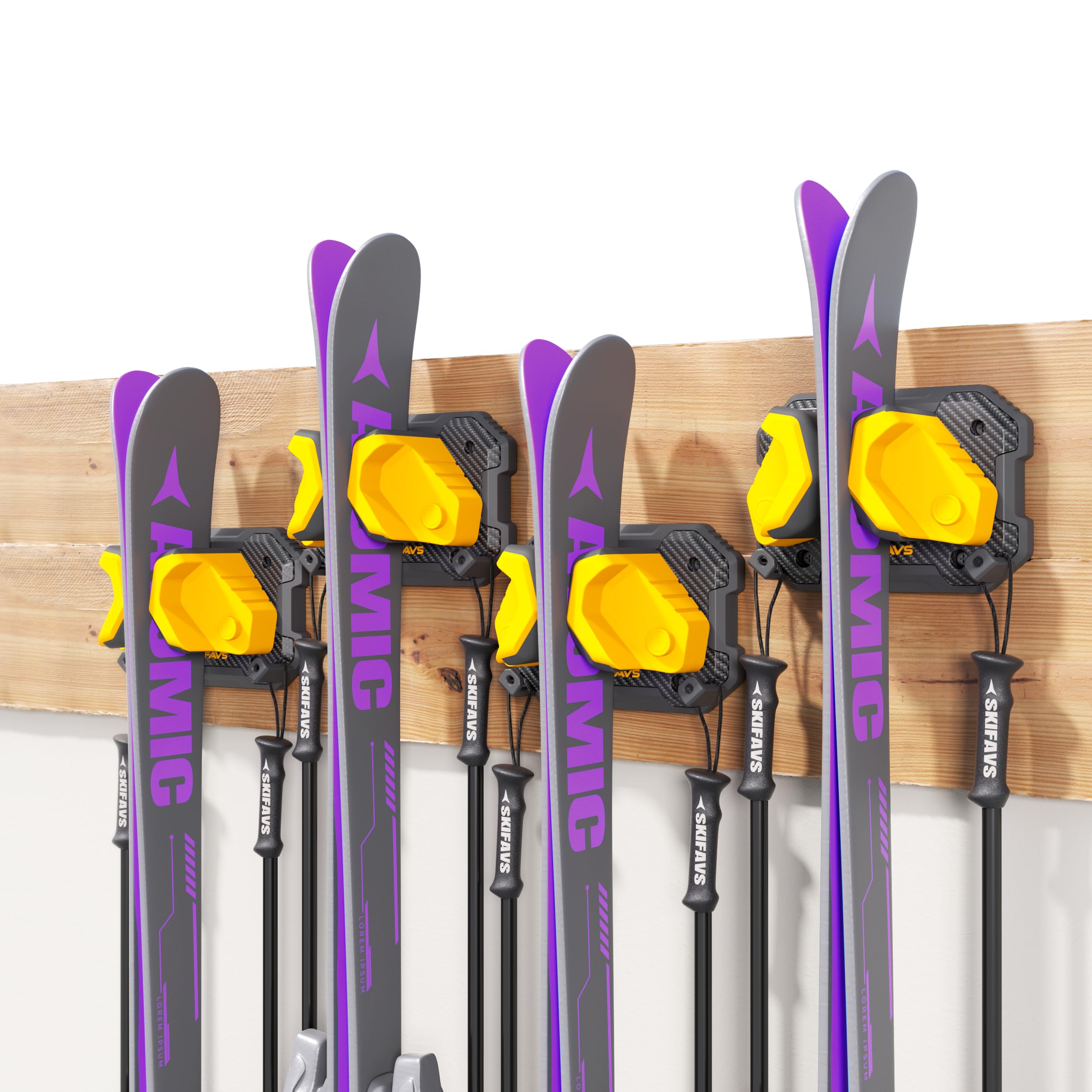Ski- und Snowboard-Wandregal für Garage, passt auf jedes Ski-/Board, Ski-Wandhalterung, beschädigungsfreies Aufbewahrungsregal, Garagenorganisation, platzsparender Winterausrüstungs-Organizer, Gelb, 4