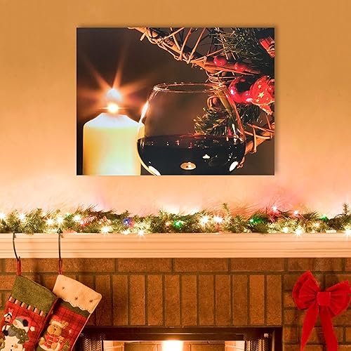Miniatura 3 de BANBERRY DESIGNS Impresión en lienzo de copa de vino y velas, lienzo iluminado para pared, impresión con luz LED, 12 x 16 pulgadas