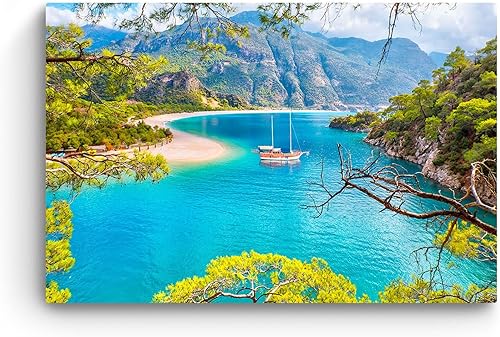 Miniatura 7 de Startonight Arte de pared de vidrio - Decoración de playa caribeña - Arte de vidrio acrílico templado 24 x 36 pulgadas Azul,Palmas blancas y