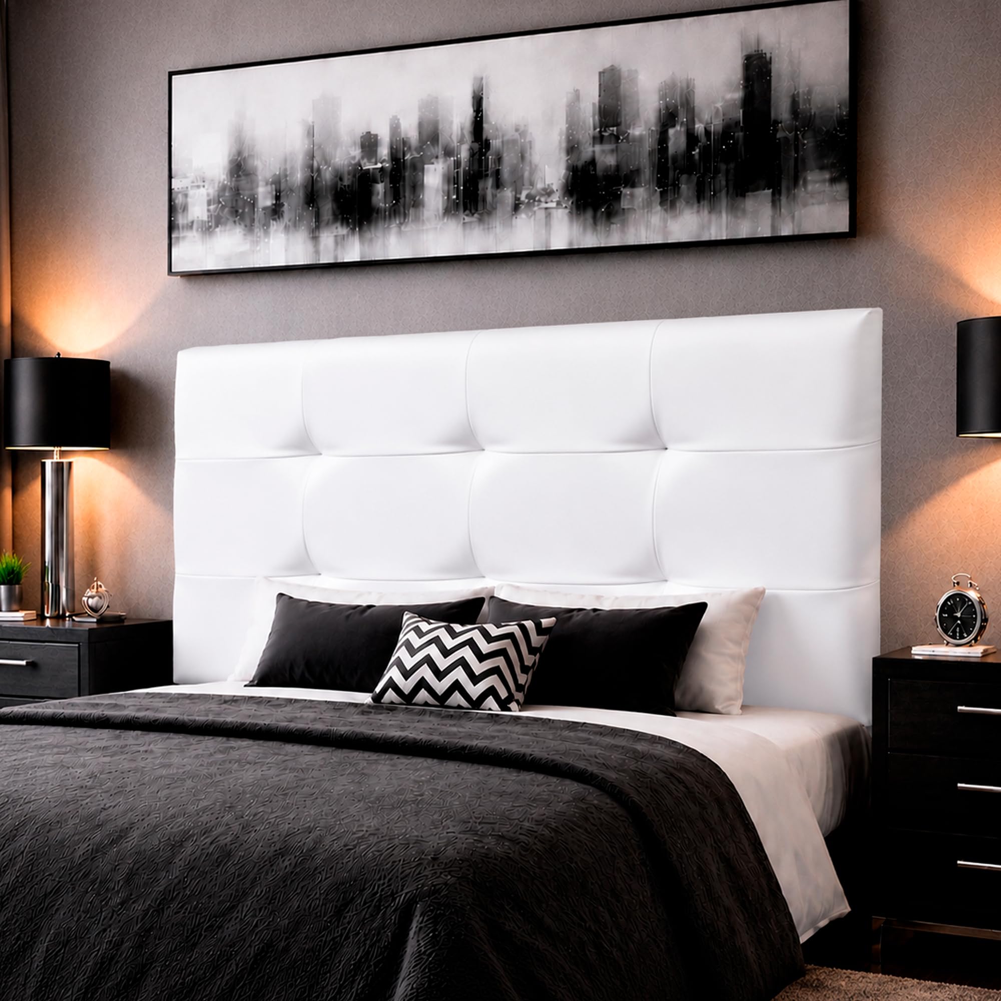 ONEK-DECCO Cabecero de Cama Tennessee Tapizado en Polipiel, Cabezal Acolchado Moderno y Elegante para Dormitorio, Diseño Resistente y Fácil Instalación (115x70, Blanco)