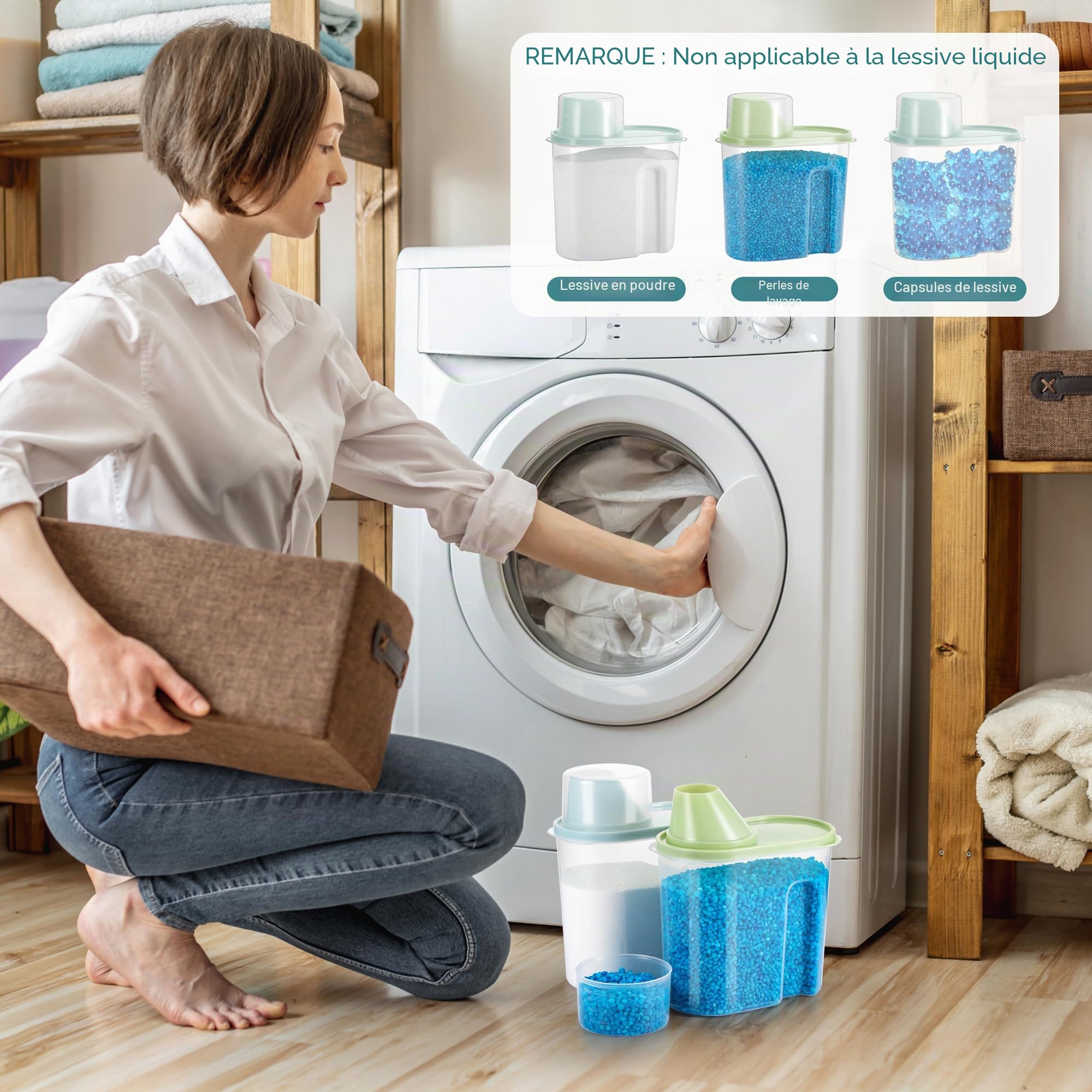 2 Pièces Distributeur Lessive Liquide, 2L Distributeur de Lessive, Durable Plastiques PP Distributeur Lessive, Incassable Doseur Lessive Liquide, Rangement Lessive pour Poudre Laver Détergent Base