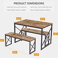 Vista 4 de VECELO Mesa de Cocina con 2 Bancos para 4, Juegos de Comedor de Madera de 43.3'' con Marco de Metal en X para Rincón de Desayuno y Espacio Pequeño