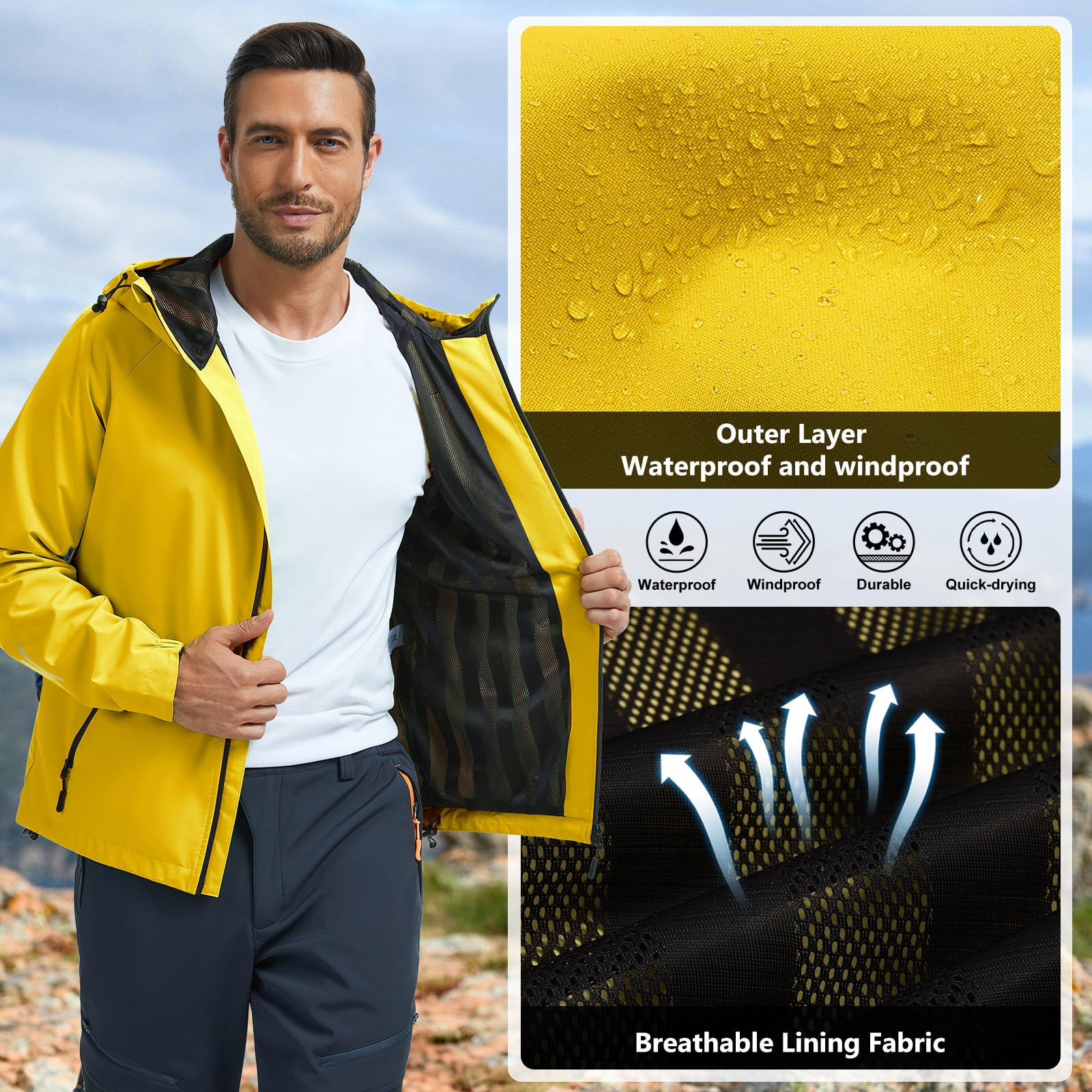 UMIPUBO Veste Imperméable Pour Homme Pluie Extérieure Coupe Vent Respirante Réfléchissante Blouson Légère Vêtements à Capuche Outdoor Cyclisme Plein air Voyage Course à pied Randonnée