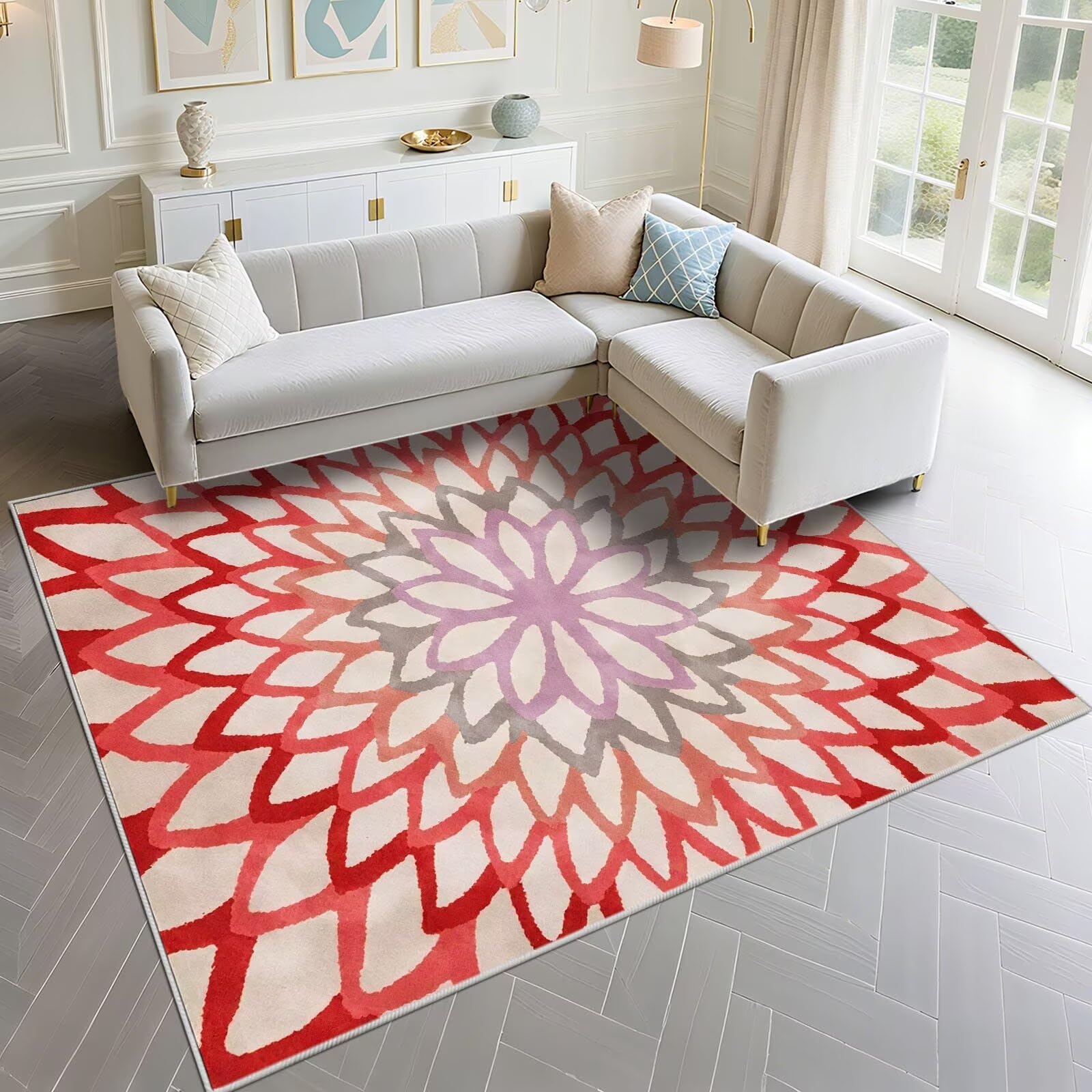 Tapis de cuisine floral abstrait rouge pour réveiller la déco du salon