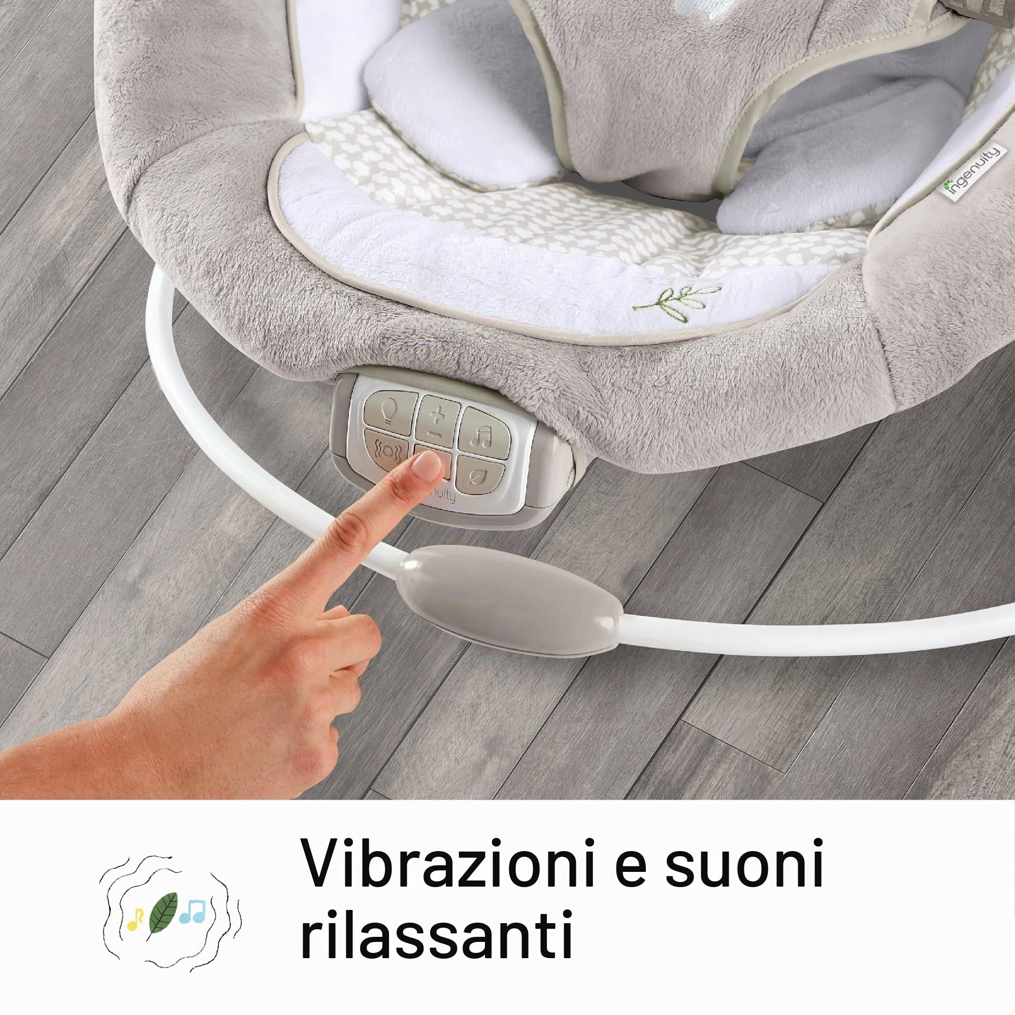 Ingenuity InLighten Seggiolino per neonati con barra luminosa, vibrazioni, cuscino per il tempo libero e suoni, 0-6 mesi (Twinkle Tails Bunny)