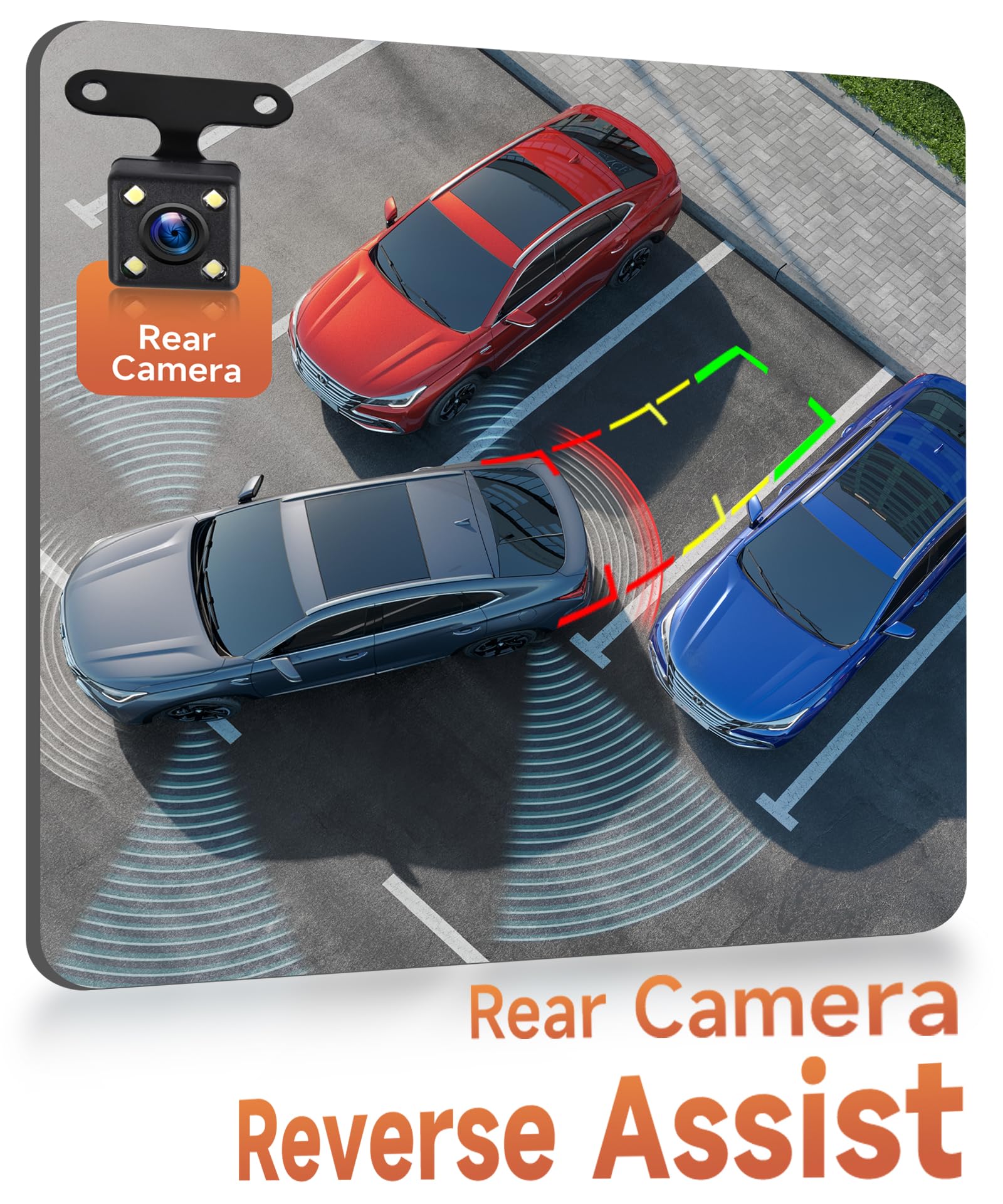 Dashcam para Coche 4 Canales 360°, 4 1080P Delantera y Trasera Izquierda Derecha, Dash CAM de 3 Pulgadas 1080P Visión Nocturna 8 IR/Vídeo en Bucle/24H Monitor/G-Sensor/Asistente de Marcha Atrás
